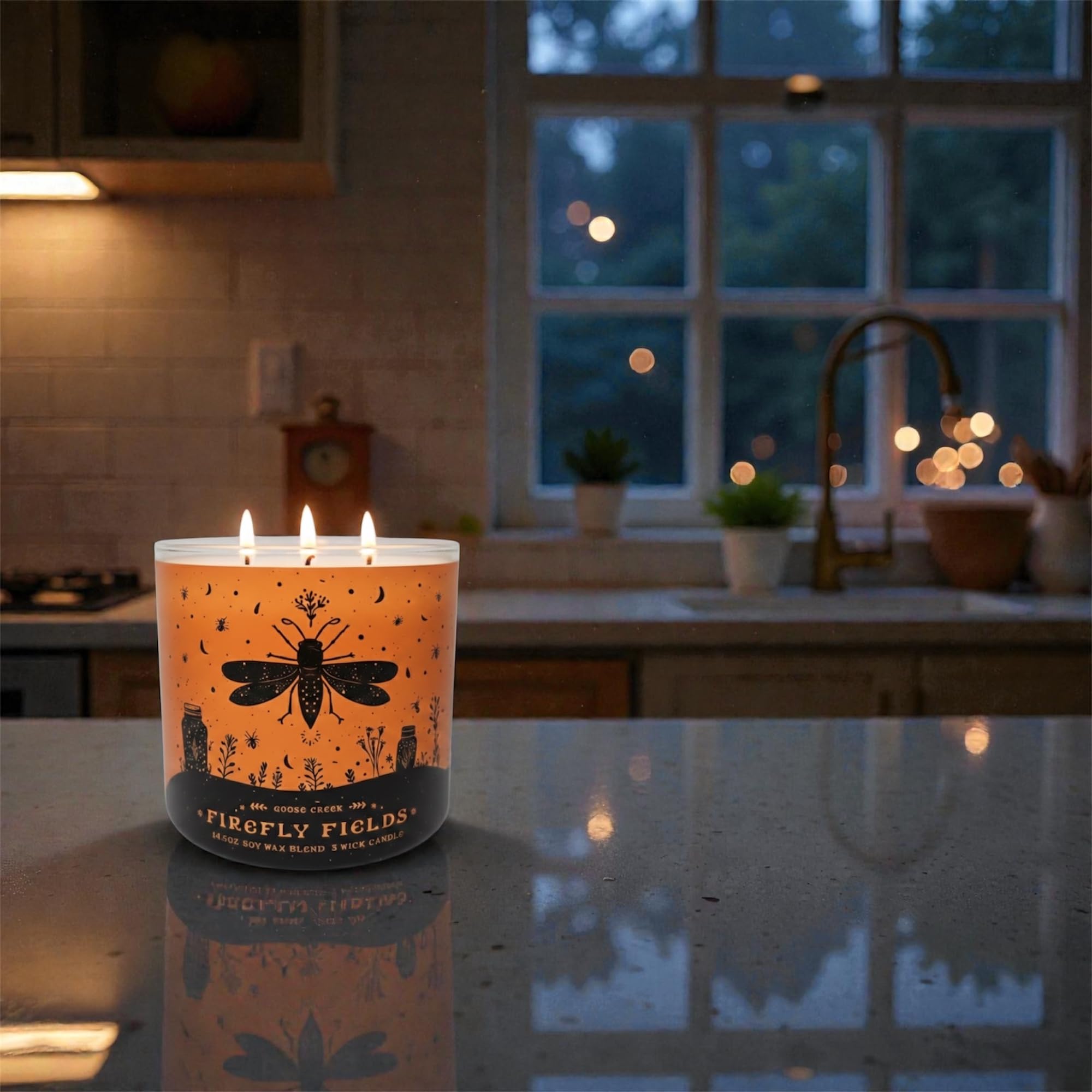 Goose Creek Firefly Fields Soy Wax Blend 3 Wick Candle, 14.5oz, Black Vanilla Scent & as a Gift Artisanal Shortcake soap.