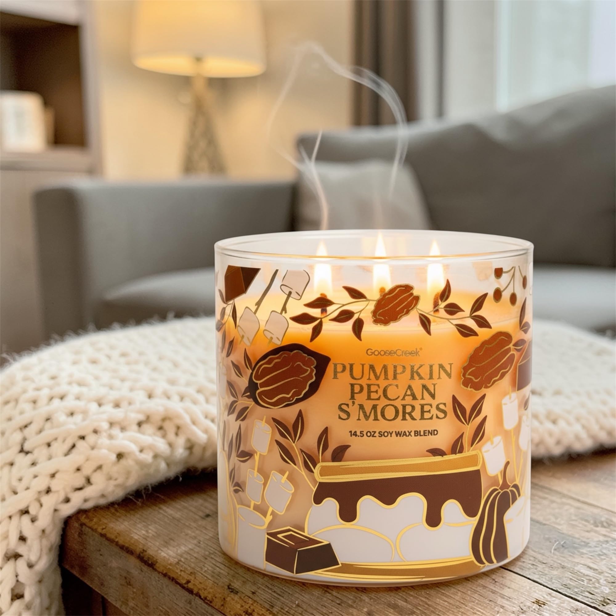 Pumpkin Pecan S'Mores Scented Candle, 14.5 oz Soy Wax Blend, Pumpkin Spice, Candied Pecans, Toasted Marshmallow & Graham Cracker