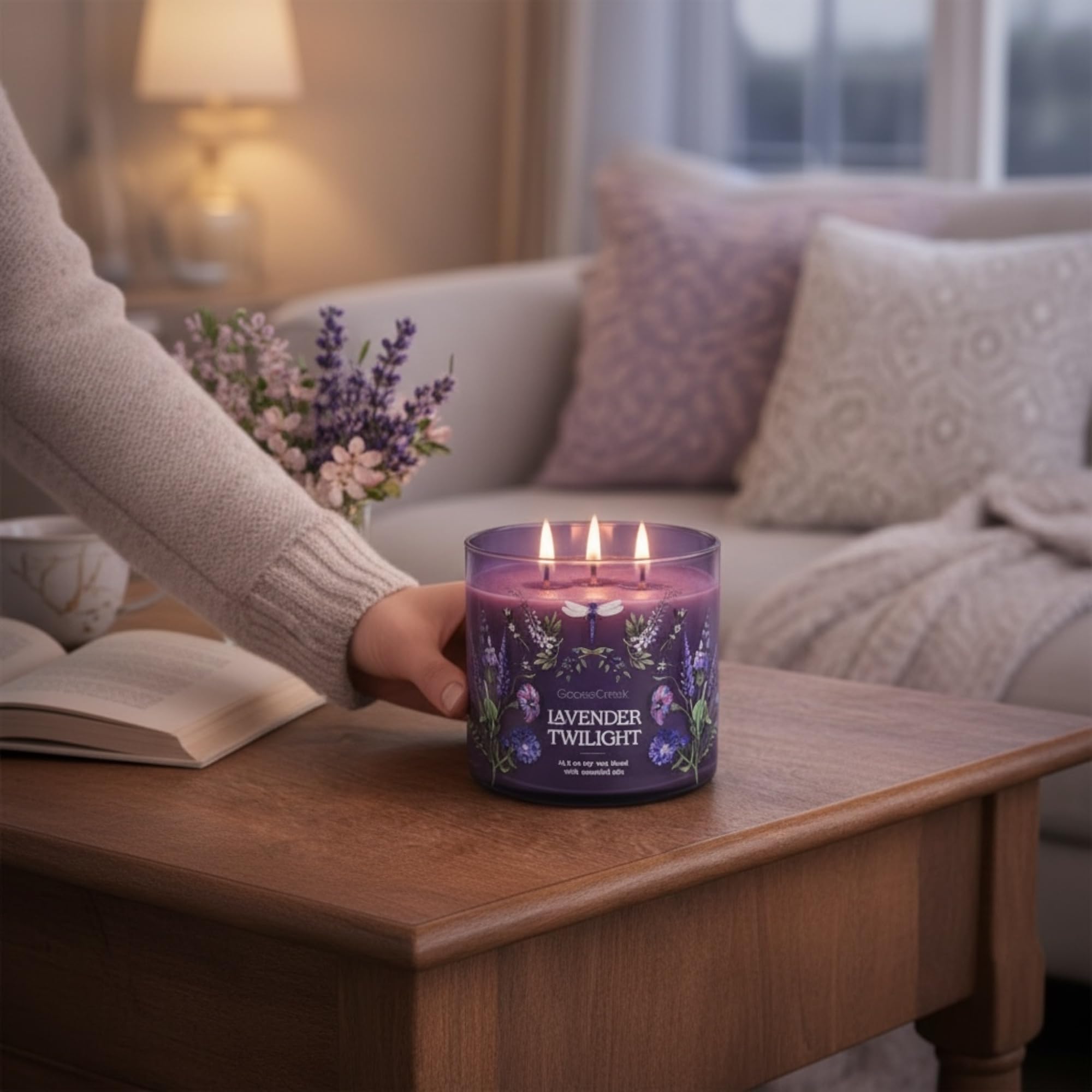 Lavender Twilight 3-Wick Candle, 14.5 oz Soy Wax Blend with Essential Oils, Sugared Lavender, Wild Blueberries & Fresh Spring Clouds