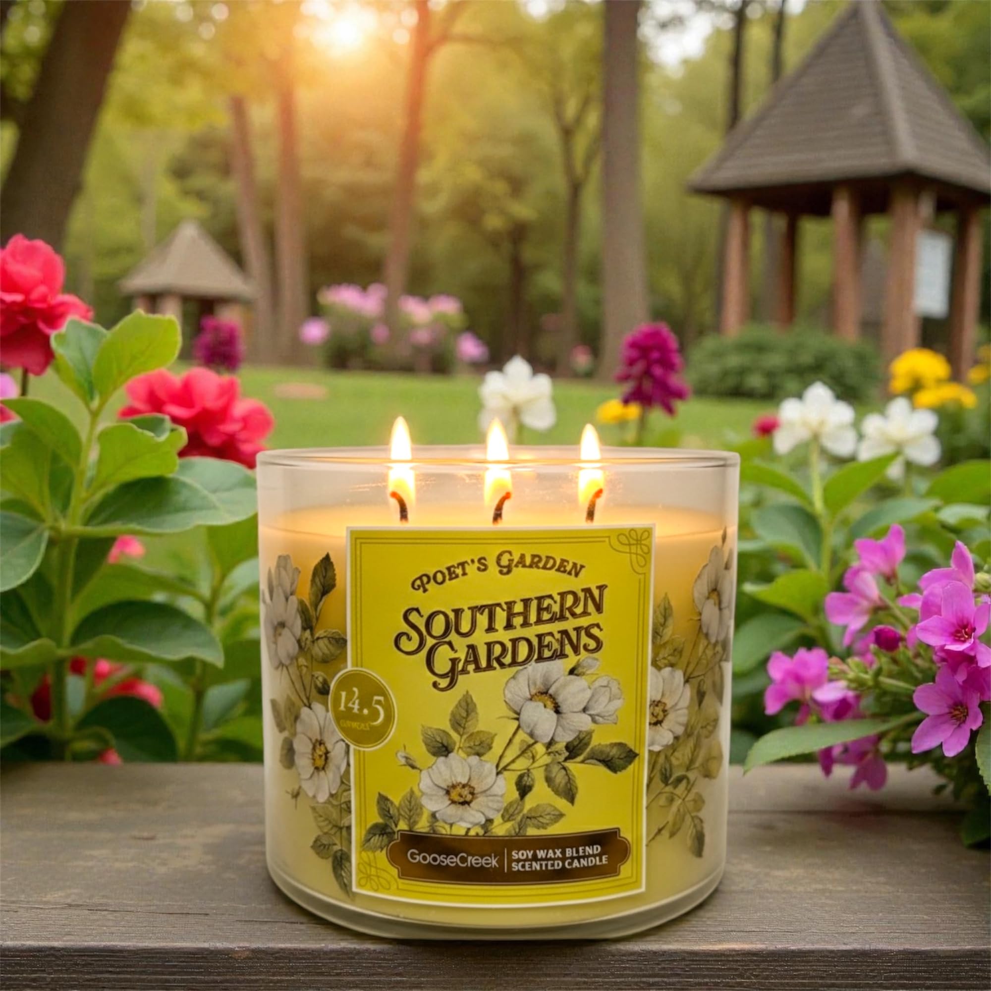 Goose Creek Poet's Garden Southern Gardens Scented Candle, Soy Wax Blend, 3-Wick, 14.5 oz