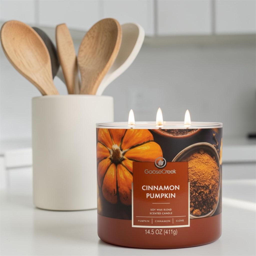 Cinnamon Pumpkin Scented Candle, Soy Wax Blend, 3-Wick, Country Pumpkin, Sweet Cinnamon, Warm Cardamom, 14.5 oz
