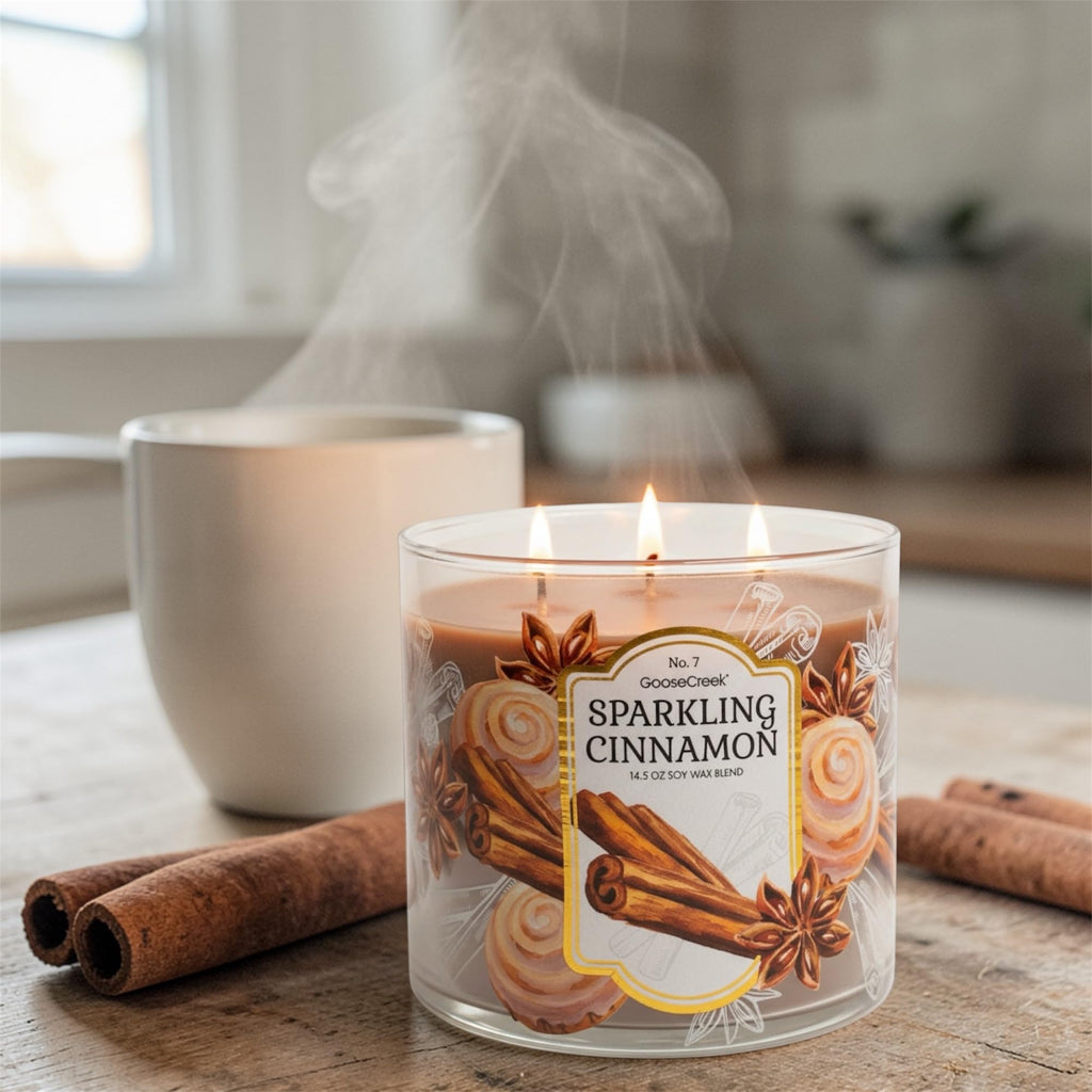 Sparkling Cinnamon Scented Candle, 14.5 oz Soy Wax Blend, with Goat Milk Soap Bar, Paraben Free, Cruelty Free