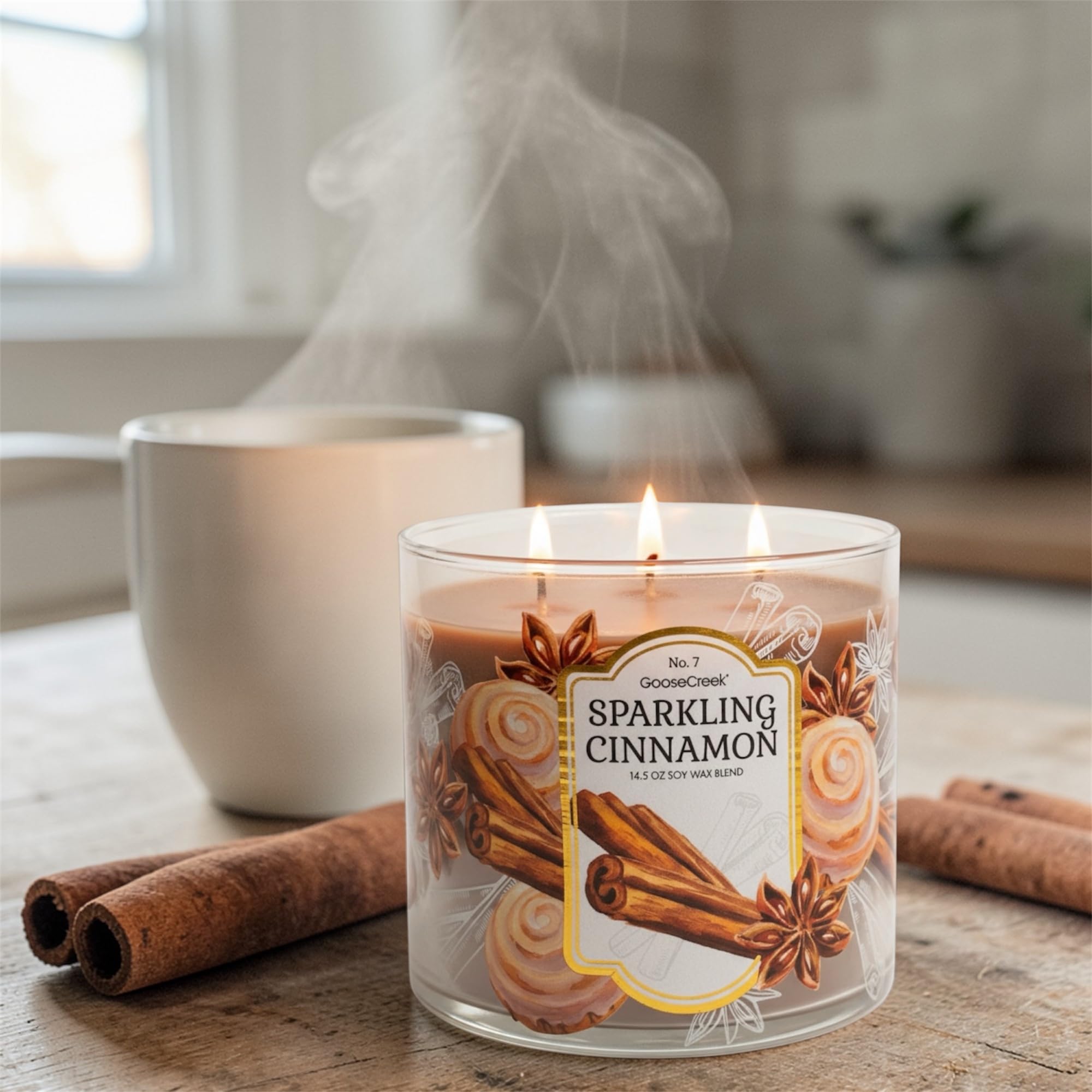 Sparkling Cinnamon Scented Candle, 14.5 oz Soy Wax Blend, with Goat Milk Soap Bar, Paraben Free, Cruelty Free