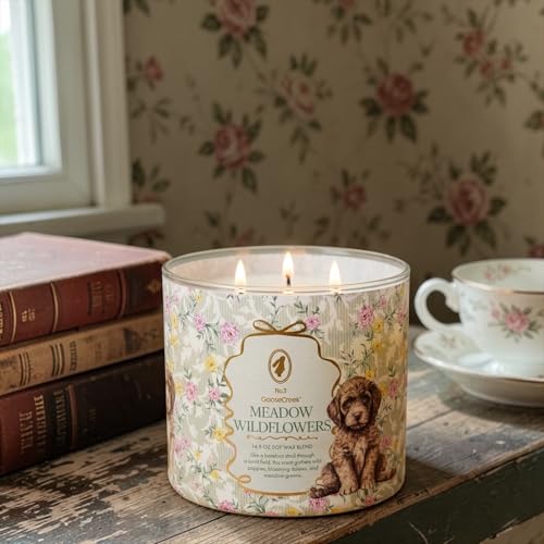 Meadow Wildflowers Scented Candle, 14.5 oz Soy Wax Blend with Artisanal Shortcake Soap Gift