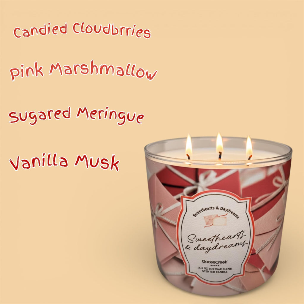Sweethearts & Daydreams Scented Candle, Soy Wax Blend, 14.5 oz, Candied Cloudberries Pink Marshmallow Vanilla Musk