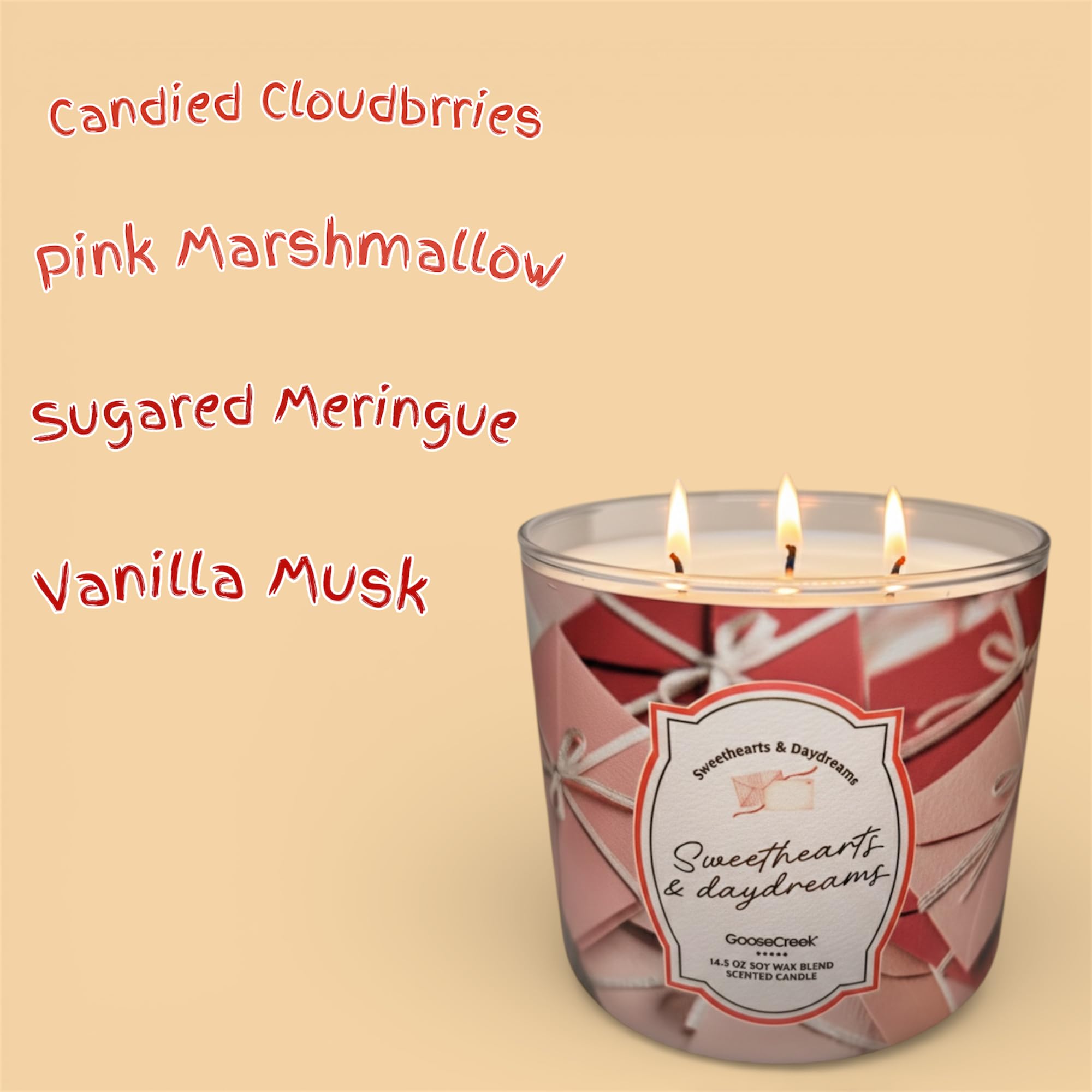 Sweethearts & Daydreams Scented Candle, Soy Wax Blend, 14.5 oz, Candied Cloudberries Pink Marshmallow Vanilla Musk