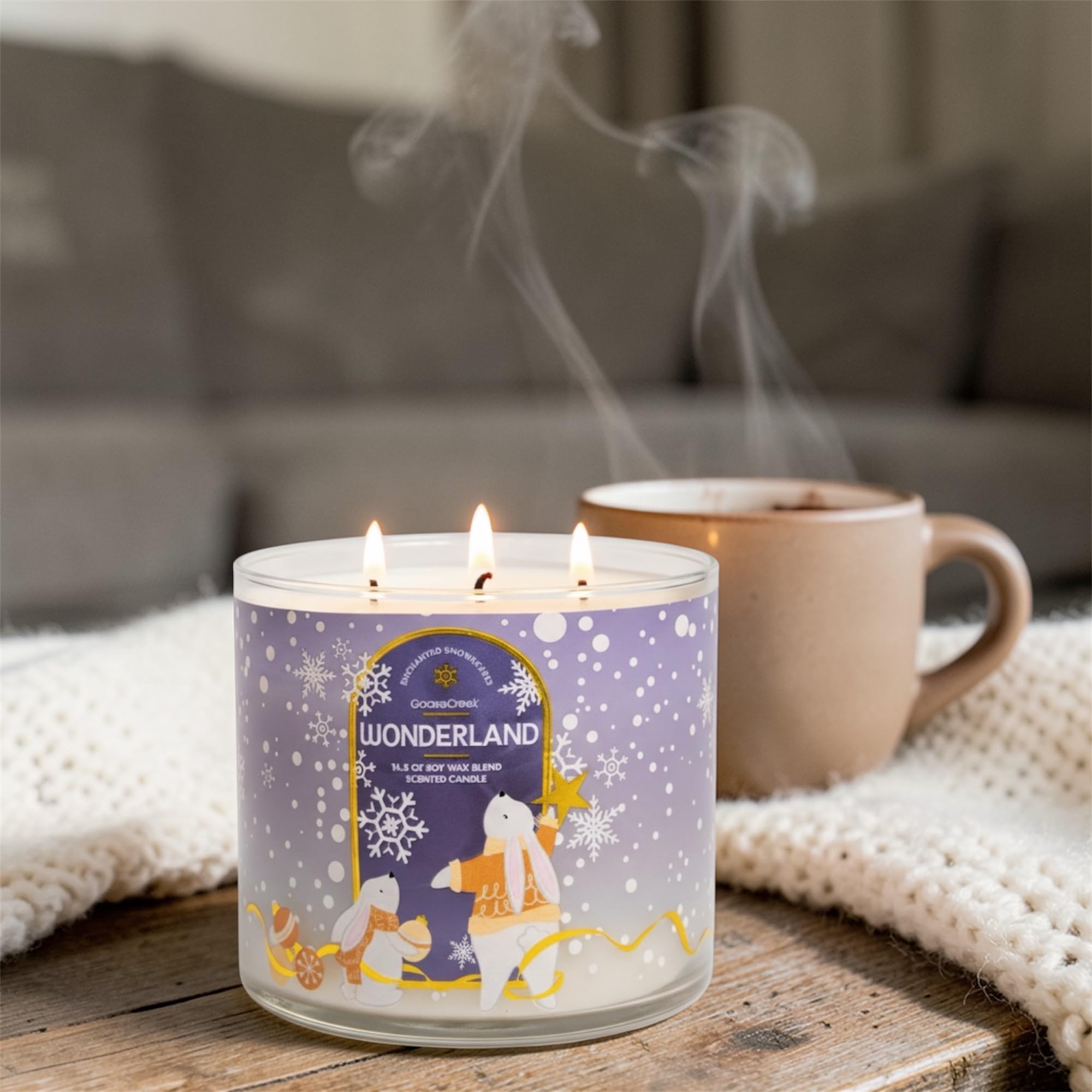 Wonderland 3-Wick Scented Candle, Soy Wax Blend, Peppermint, Vanilla Bean & White Woods, 14.5 oz