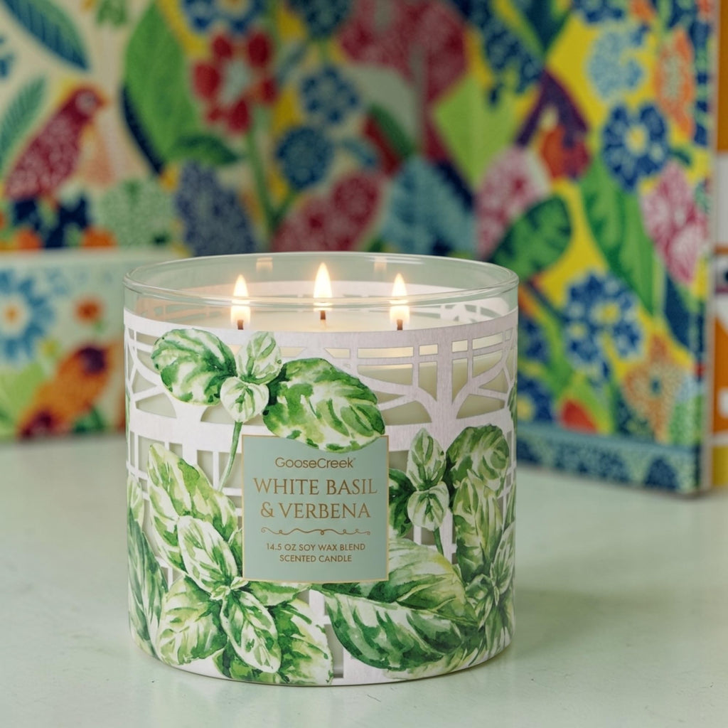 White Basil & Verbena Scented Candle, 14.5 oz Soy Wax Blend, Gold Lid