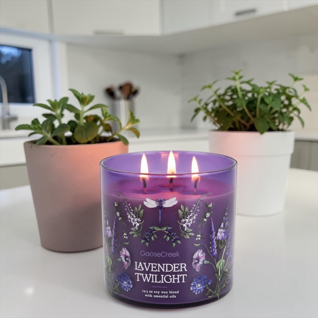 Lavender Twilight 3-Wick Candle, 14.5 oz Soy Wax Blend with Essential Oils, Sugared Lavender, Wild Blueberries & Fresh Spring Clouds