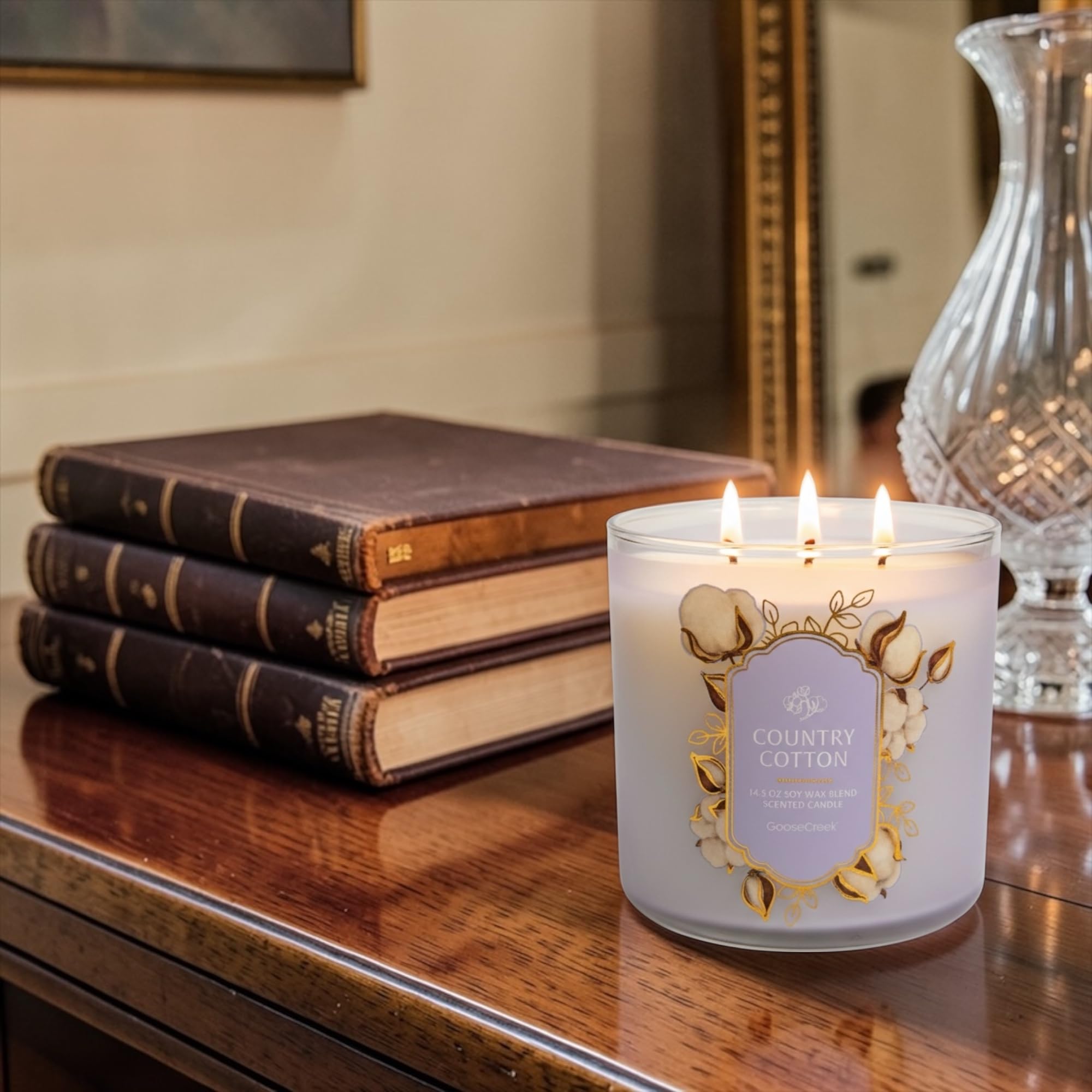 Country Cotton Scented Candle, Soy Wax Blend, 14.5 oz, with Artisanal Shortcake Soap Gift