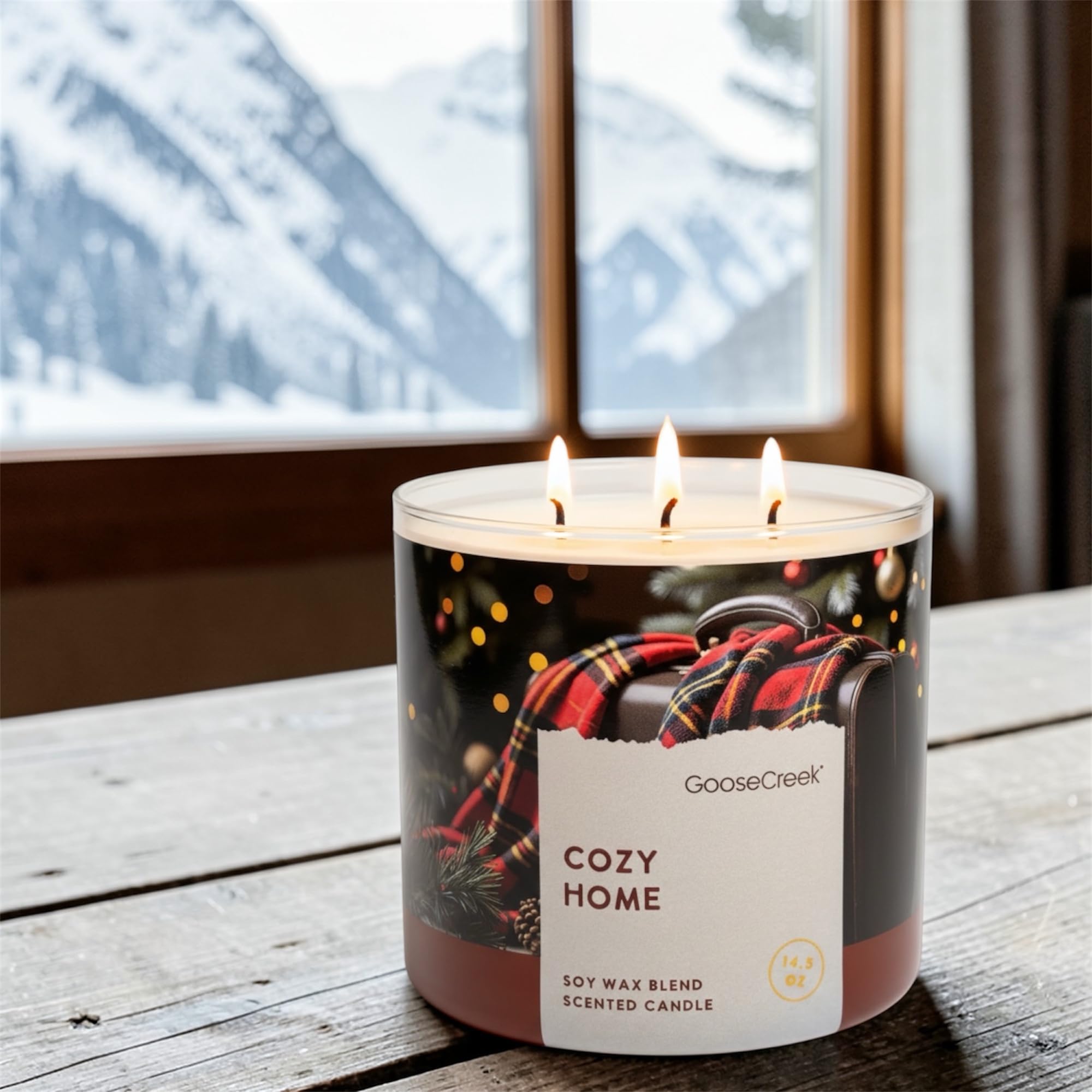 Cozy Home 3-Wick Scented Candle, Soy Wax Blend, Warm Woods, Toasted Coconut, Soft Cashmere, Creamy Amber, 14.5 oz