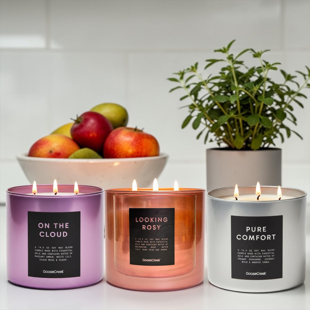 Soy Wax Blend Scented Candles, 14.5 oz, Set of 3, with Natural Essential Oils, Pure Comfort, Looking Rosy, on the Cloud