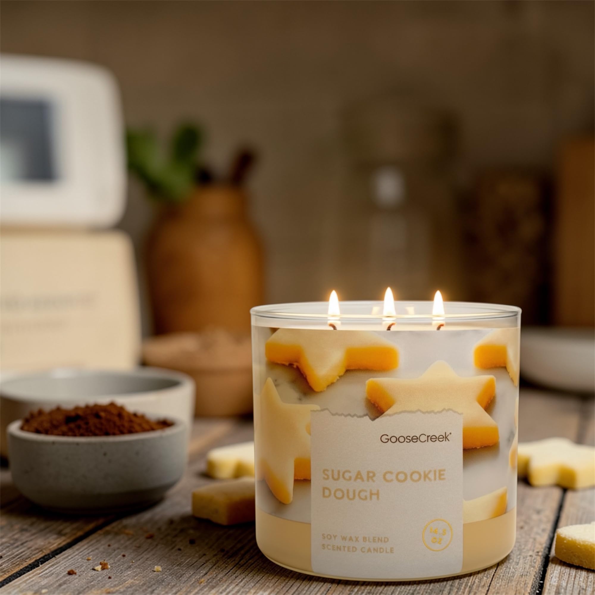 Sugar Cookie Dough Scented Candle, Soy Wax Blend, 3-Wick, 14.5 oz, Sweet Cookie Dough, Vanilla Extract, Spiced Vanilla