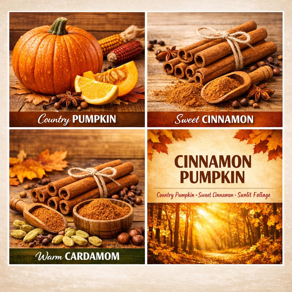 Cinnamon Pumpkin Scented Candle, Soy Wax Blend, 3-Wick, Country Pumpkin, Sweet Cinnamon, Warm Cardamom, 14.5 oz