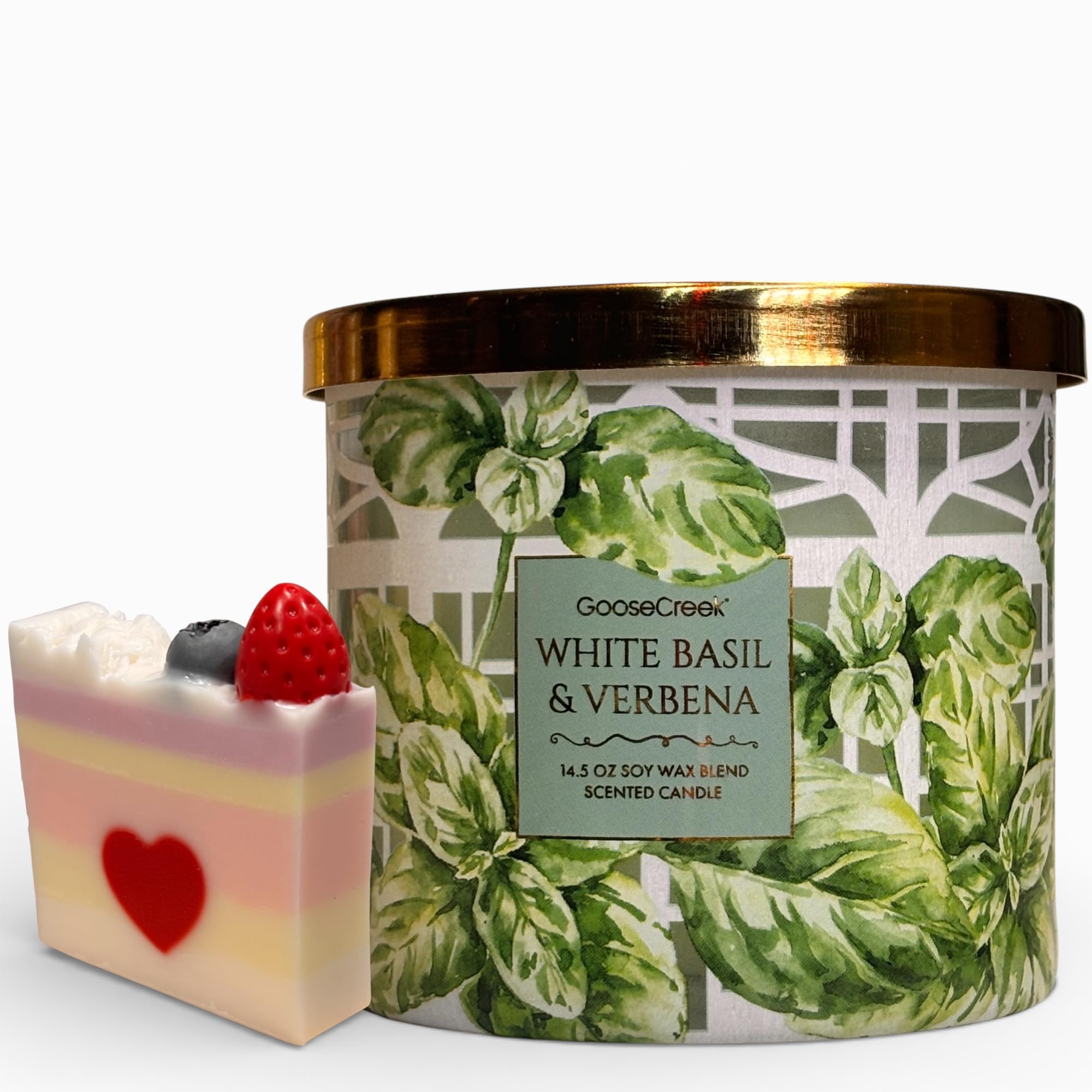 White Basil & Verbena Scented Candle, 14.5 oz Soy Wax Blend, Gold Lid