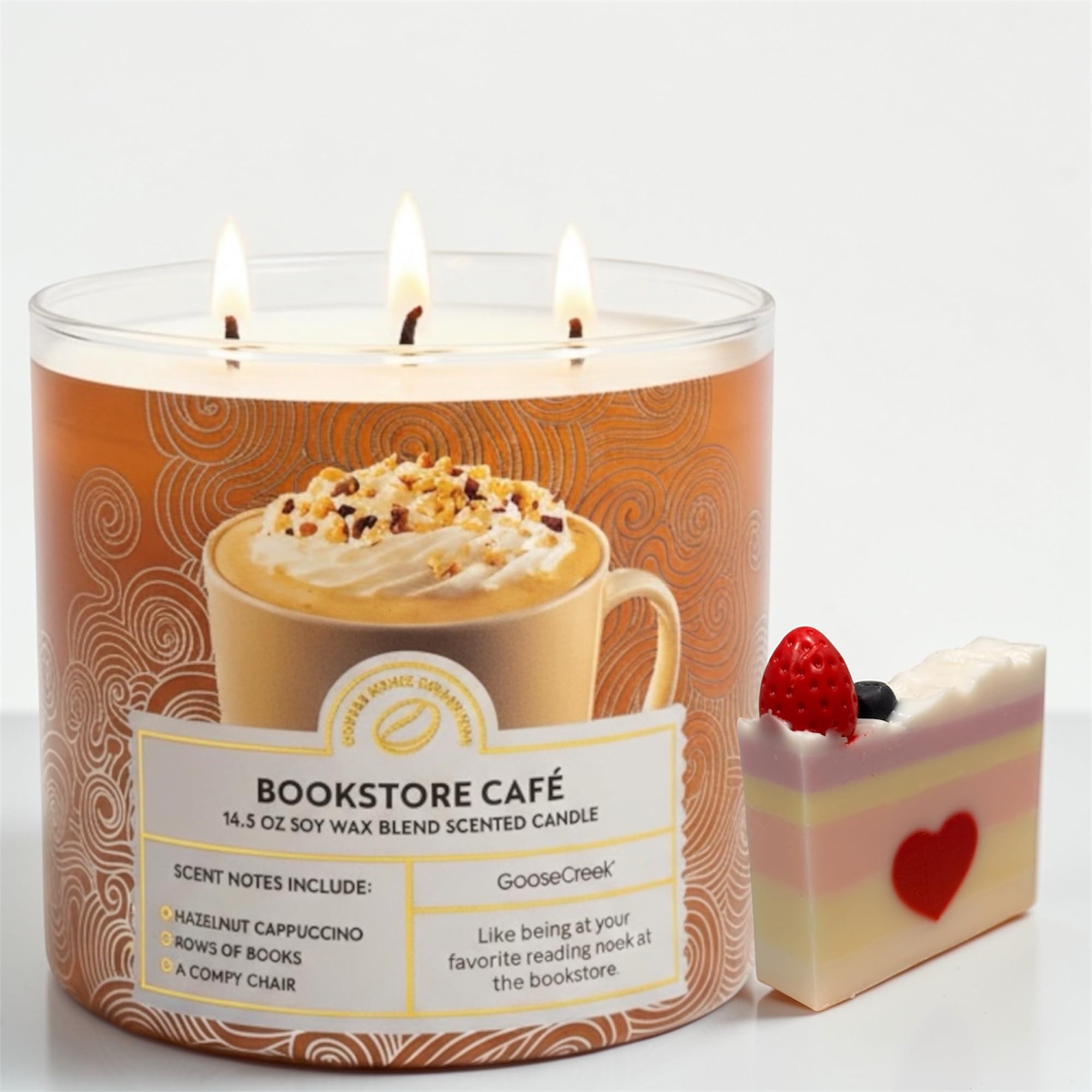 Bookstore Café Scented Candle, 3-Wick, Soy Wax Blend, 14.5 oz, Hazelnut Cappuccino Scent