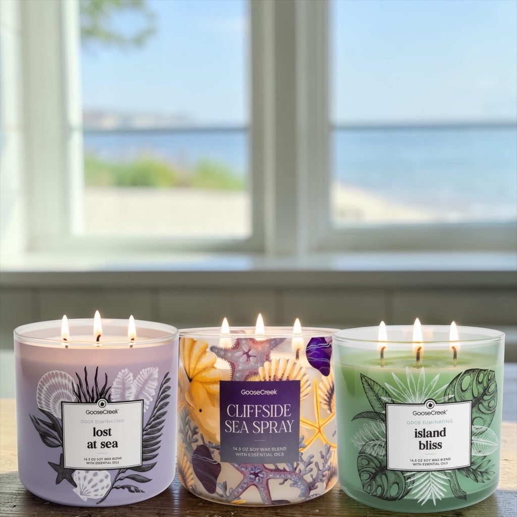 Soy Wax Blend Scented Candle, 14.5 oz, Odor Eliminating, Ocean and Tropical Themes, with Essential Oils