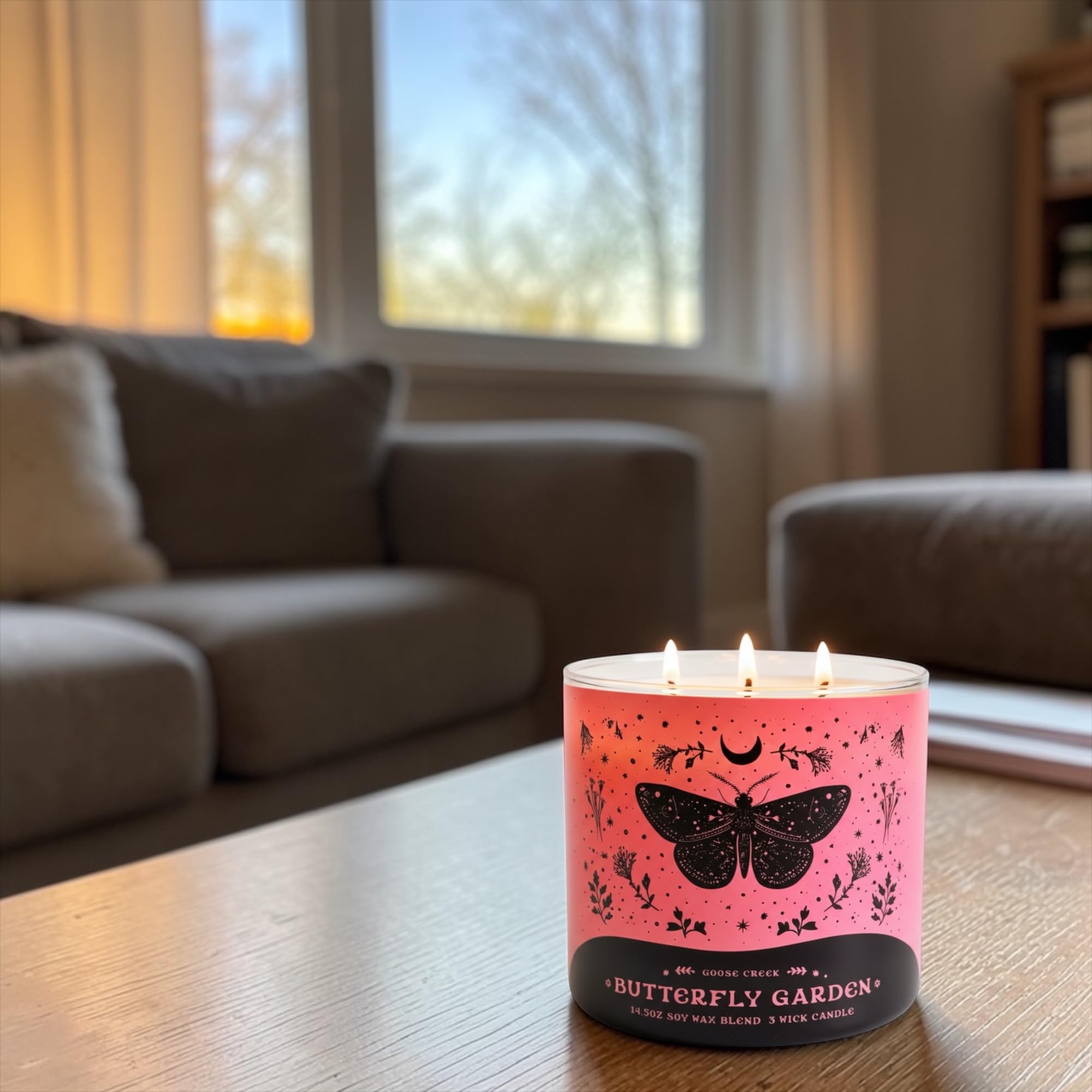 Butterfly Garden 3-Wick Candle with Artisan Bar Soap, 14.5 oz Soy Wax Blend, Apple Blossom, Jasmine & Coconut Milk