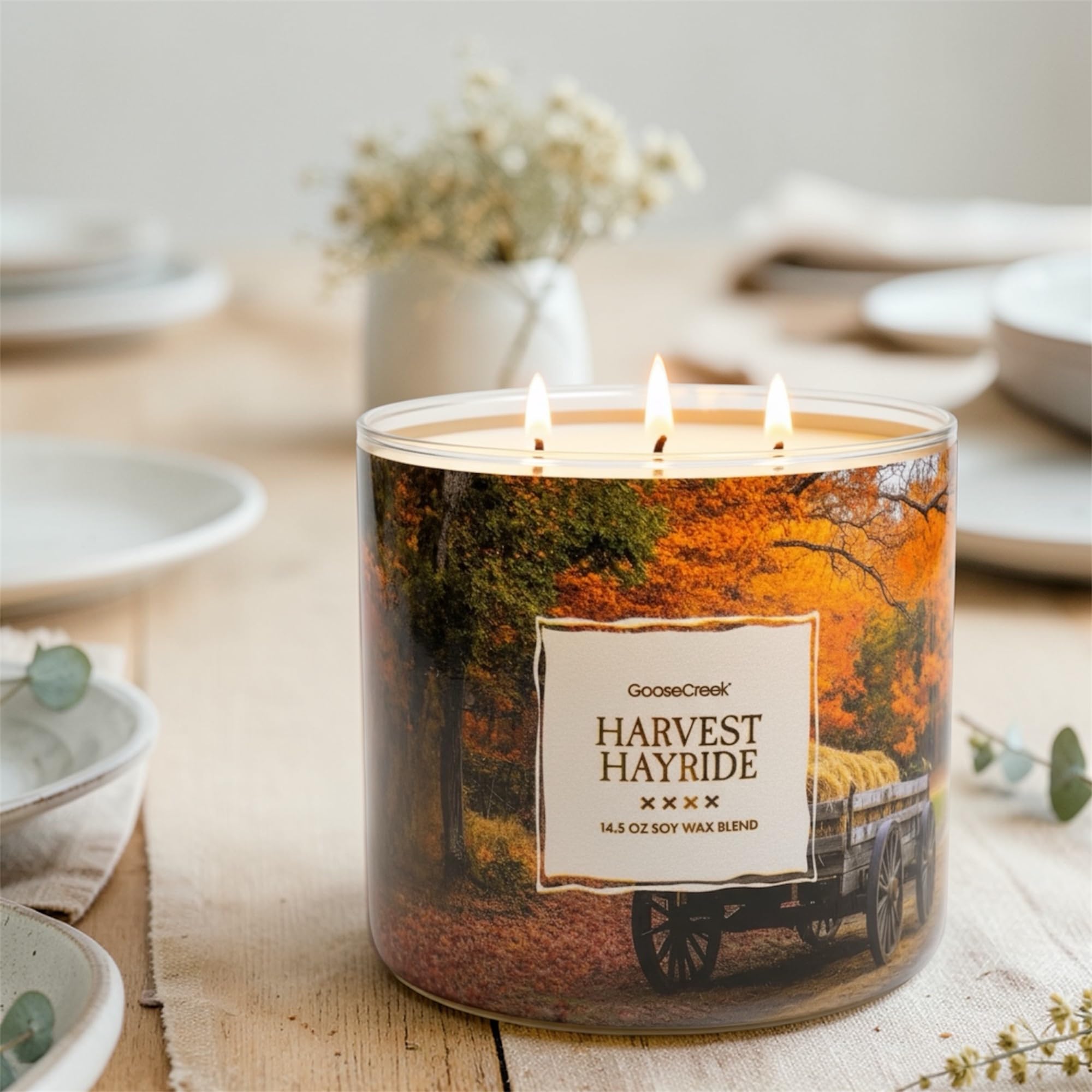 Harvest Hayride Scented Candle, Soy Wax Blend, Orchard Apple, Spiced Pumpkin, Mountain Hay, Warm Cedar, 14.5 oz