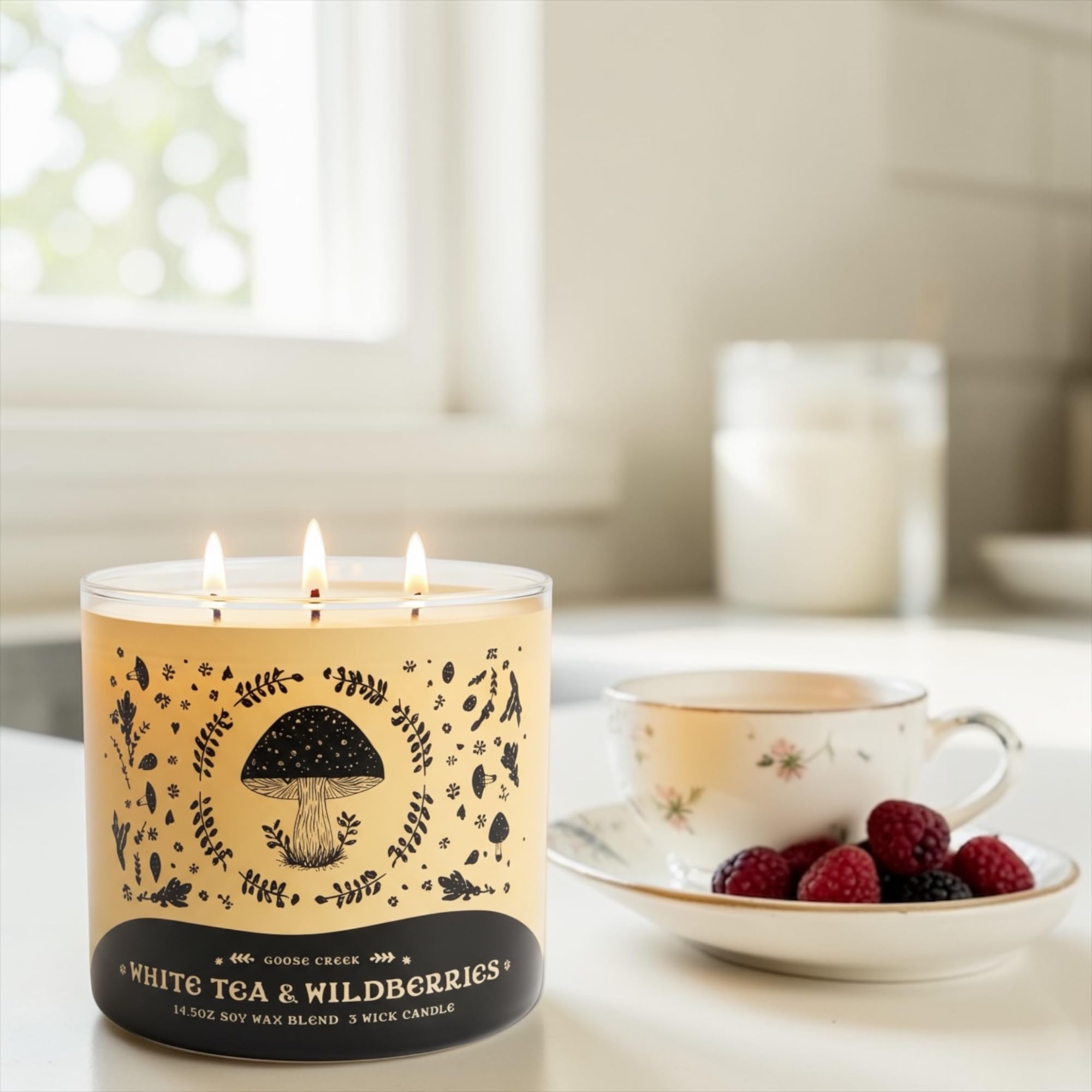 White Tea & Wildberries Scented Candle, 14.5oz Soy Wax Blend, 3 Wick, with Artisanal Shortcake Soap Gift