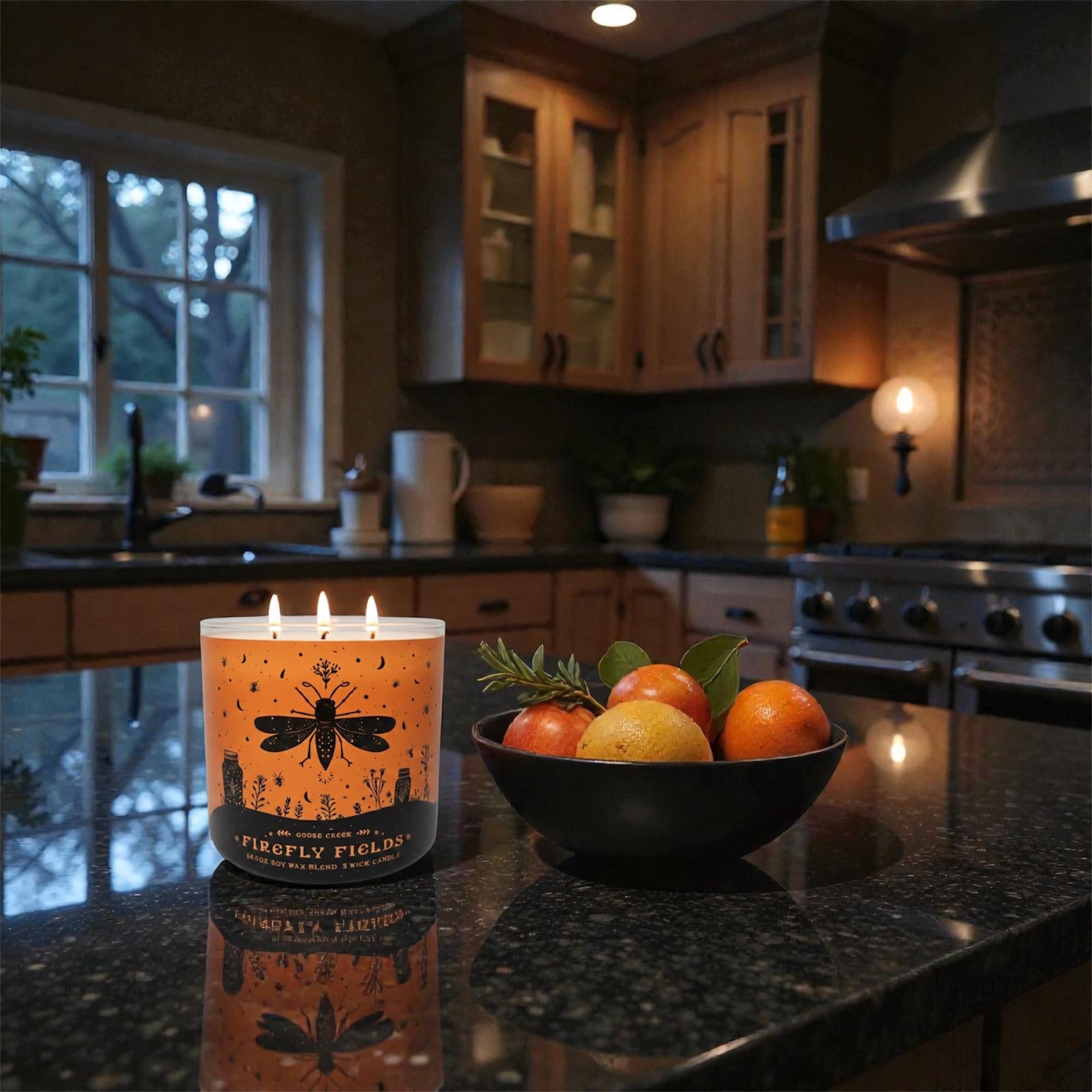 Goose Creek Firefly Fields Soy Wax Blend 3 Wick Candle, 14.5oz, Black Vanilla Scent & as a Gift Artisanal Shortcake soap.