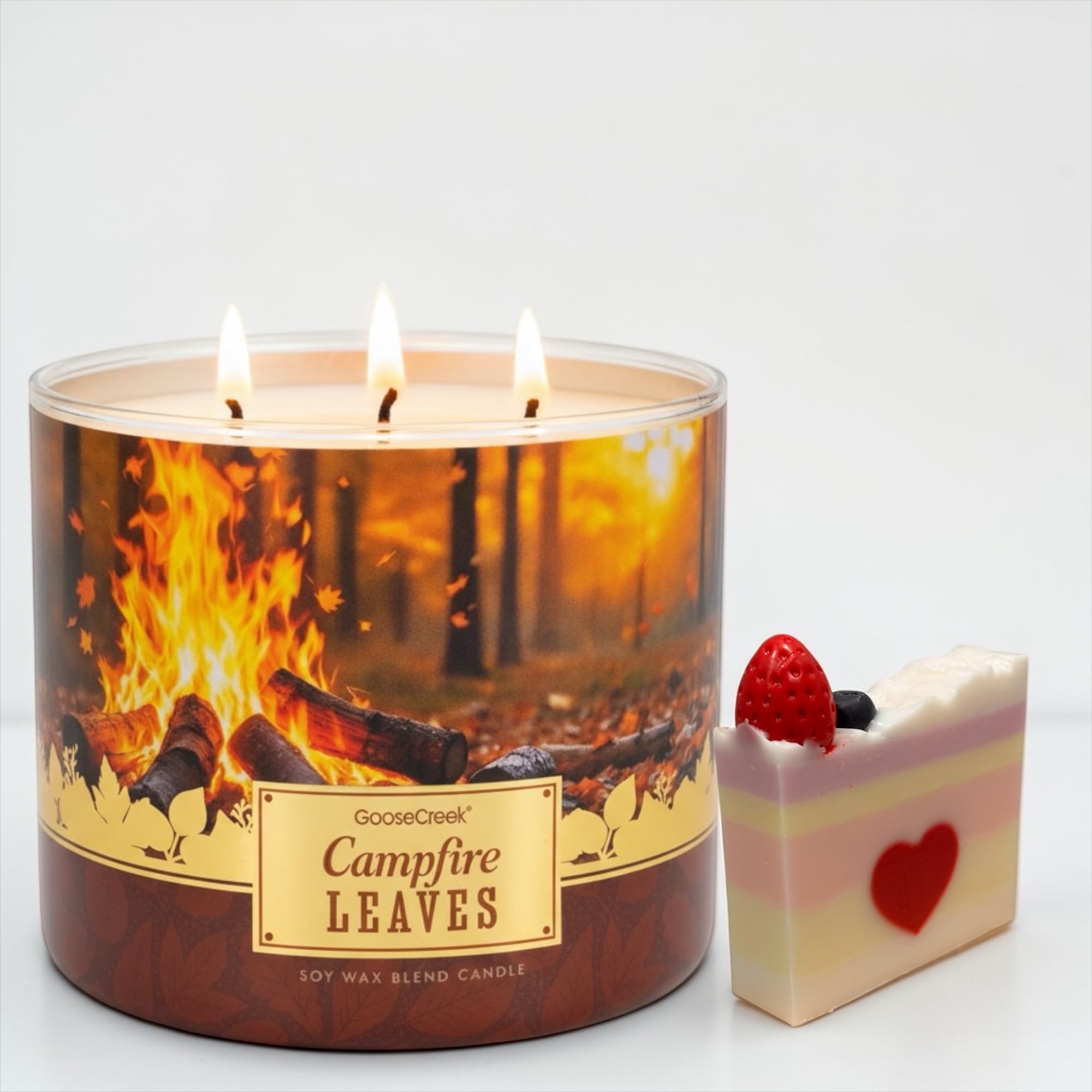 Campfire Leaves Soy Wax Blend Candle, 3-Wick, Brandied Apple, Charred Chestnuts, Fallen Leaves, Glowing Embers