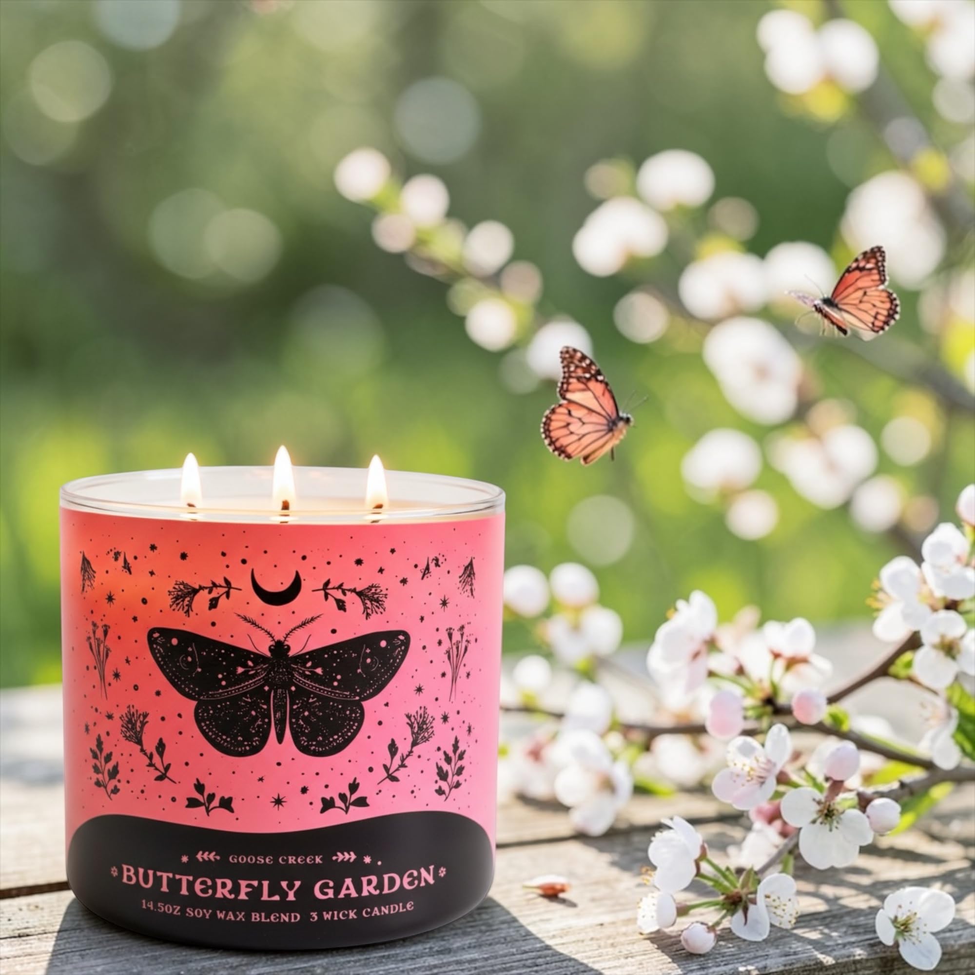 Butterfly Garden 3-Wick Candle with Artisan Bar Soap, 14.5 oz Soy Wax Blend, Apple Blossom, Jasmine & Coconut Milk