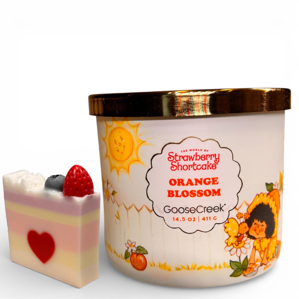 Strawberry Shortcake Orange Blossom Scented Candle with Artisanal Shortcake Soap Gift Set, 14.5 oz
