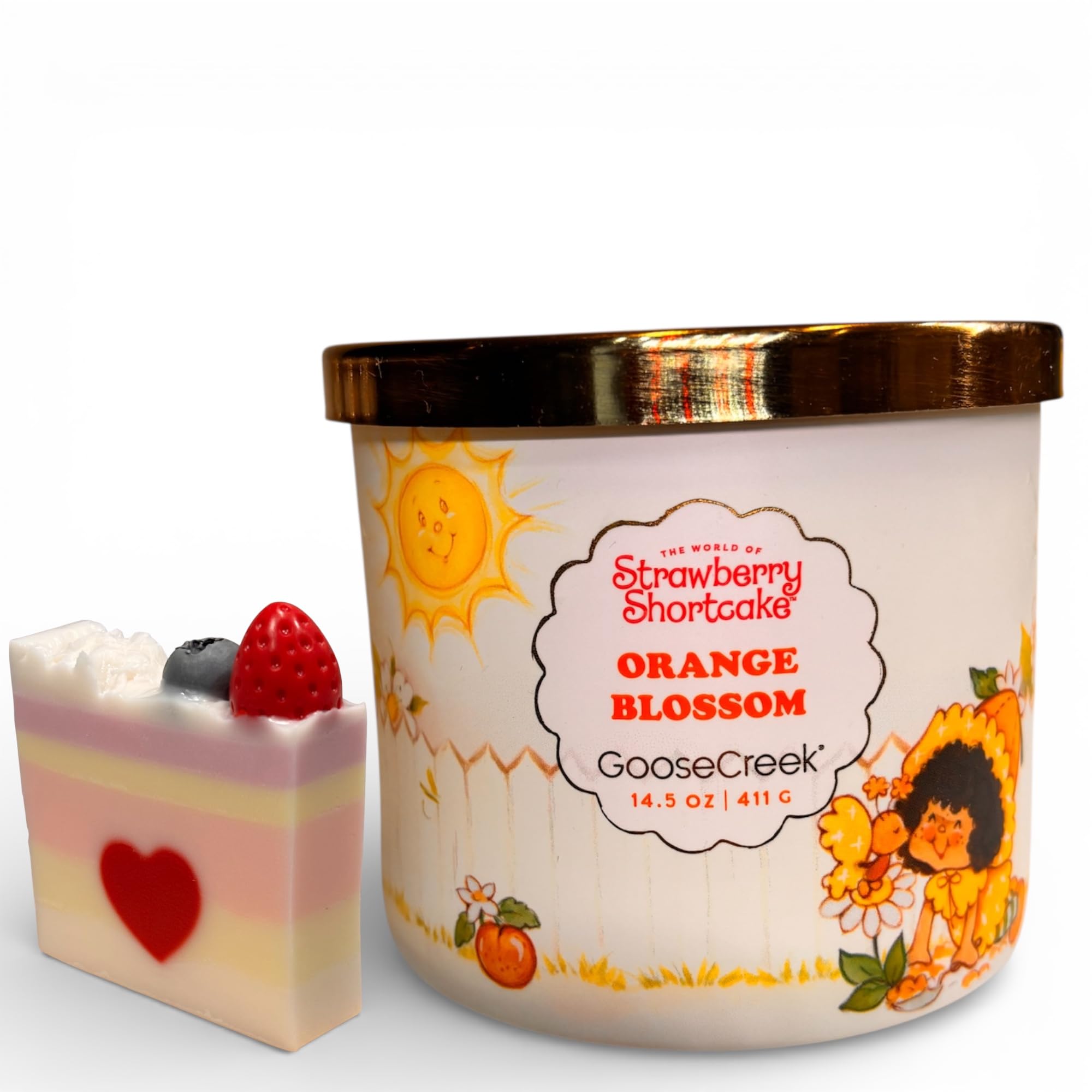 Strawberry Shortcake Orange Blossom Scented Candle with Artisanal Shortcake Soap Gift Set, 14.5 oz