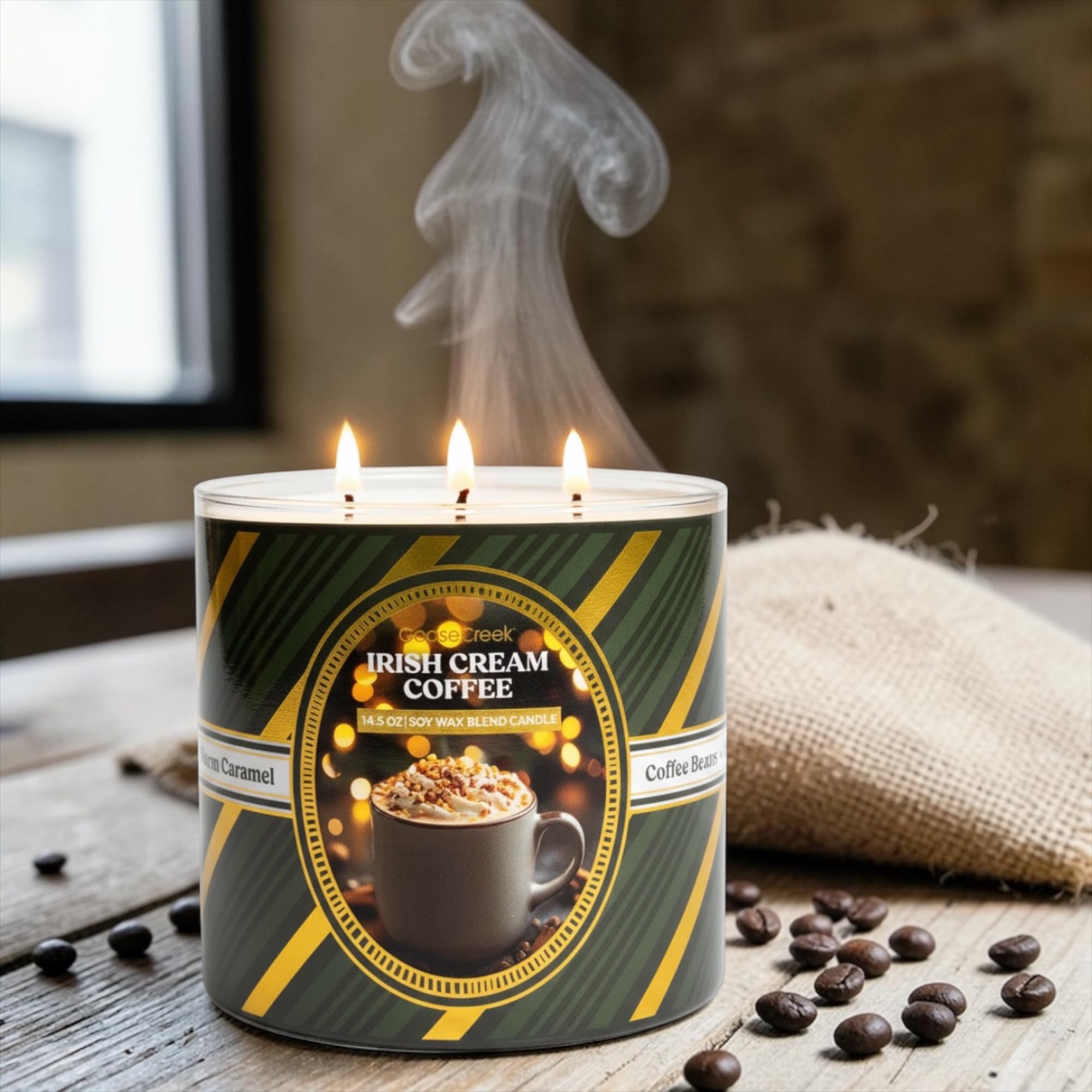 Irish & Cream Coffee Soy Wax Blend Candle, 14.5 oz, Coffee Beans, Sweet Chocolate, Warm Caramel Scent