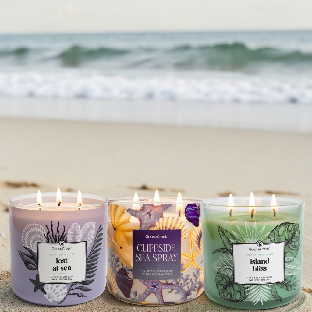Soy Wax Blend Scented Candle, 14.5 oz, Odor Eliminating, Ocean and Tropical Themes, with Essential Oils