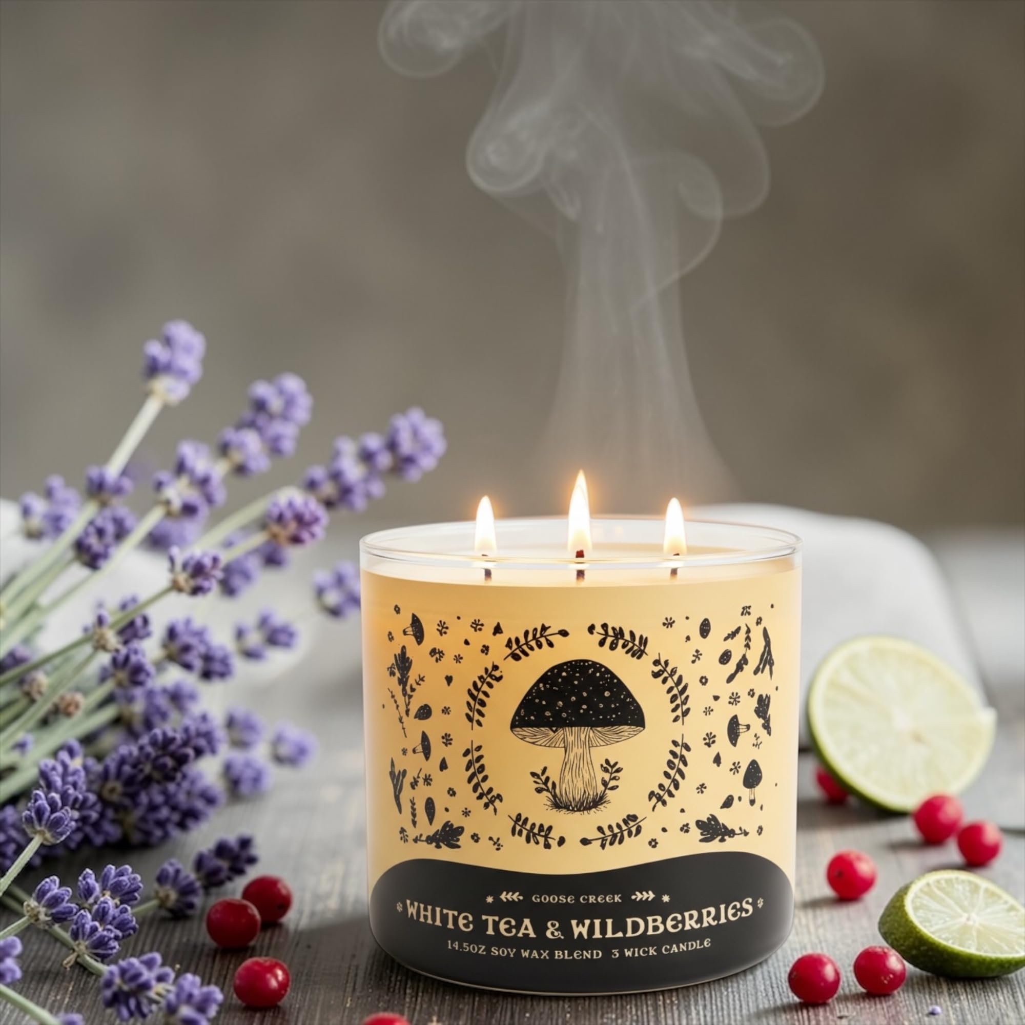 White Tea & Wildberries Scented Candle, 14.5oz Soy Wax Blend, 3 Wick, with Artisanal Shortcake Soap Gift