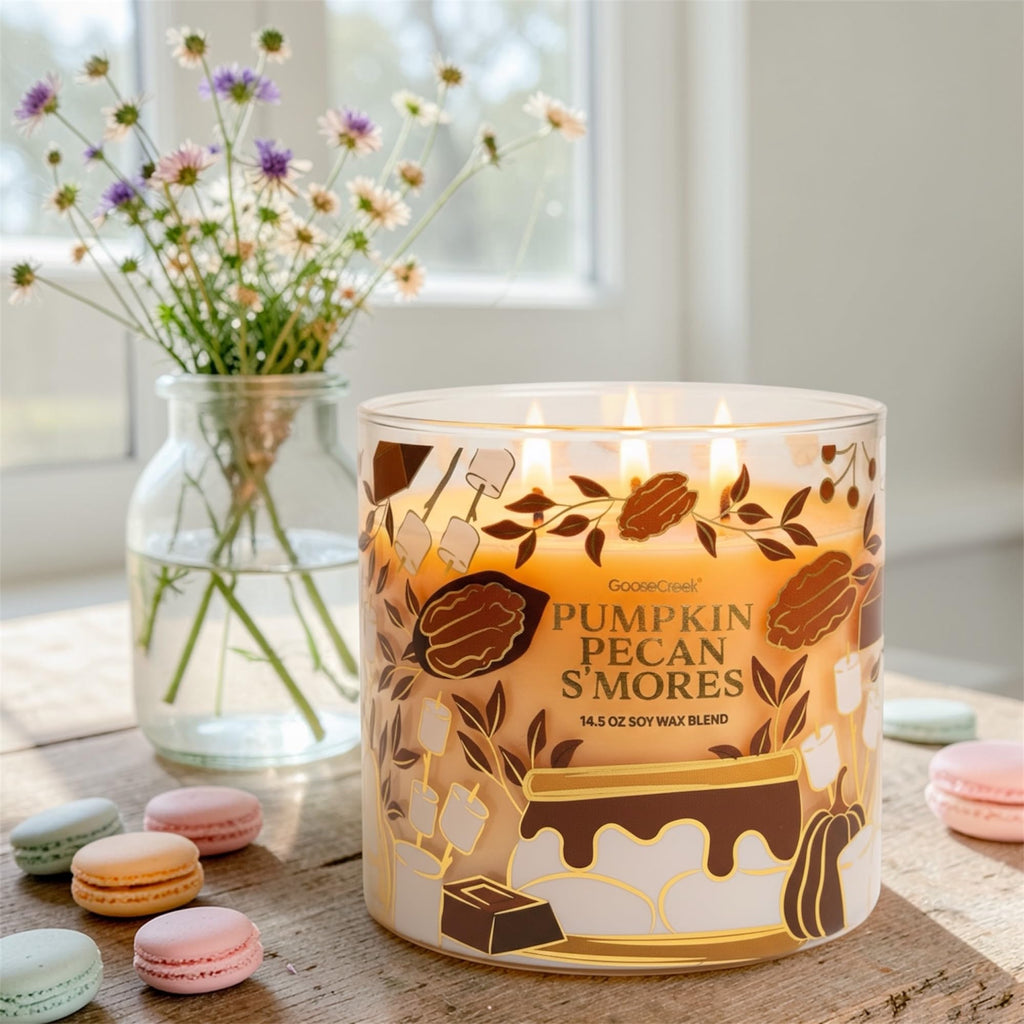 Pumpkin Pecan S'Mores Scented Candle, 14.5 oz Soy Wax Blend, Pumpkin Spice, Candied Pecans, Toasted Marshmallow & Graham Cracker