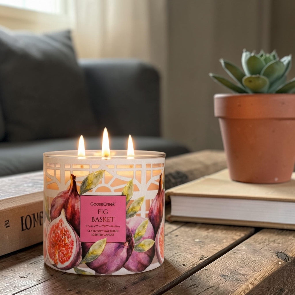 Fig Basket Scented Candle, 14.5 oz Soy Wax Blend with Artisanal Shortcake Soap Gift Set, Juicy Fig and Dark Berries Fragrance