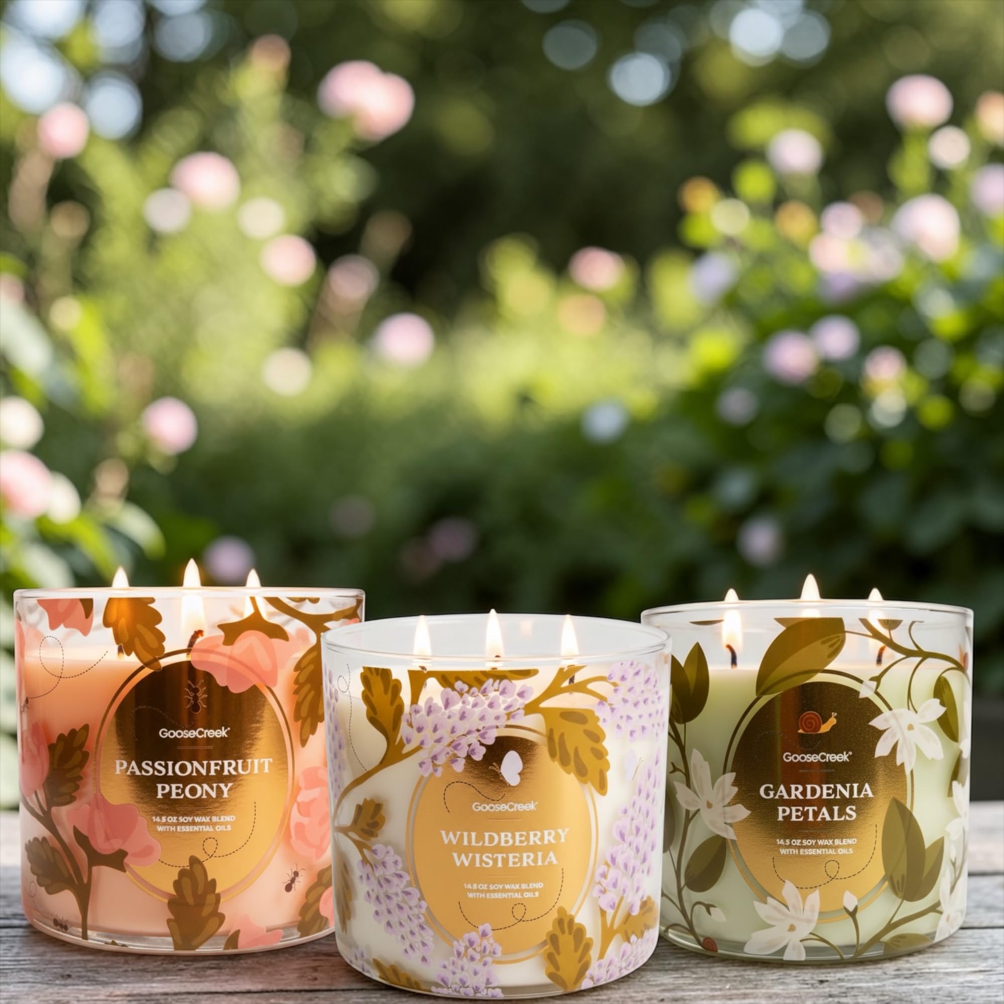 Floral Summer 3-Wick Scented Candles, Soy Wax Blend with Essential Oils, 14.5 oz, Set of 3 Floral Fragrances