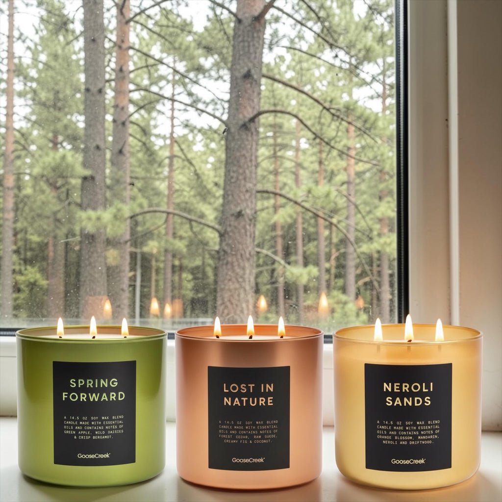 Soy Wax Blend Scented Candles with Natural Essential Oils, Set of 3, Lost in Nature, Spring Forward, Neroli Sands