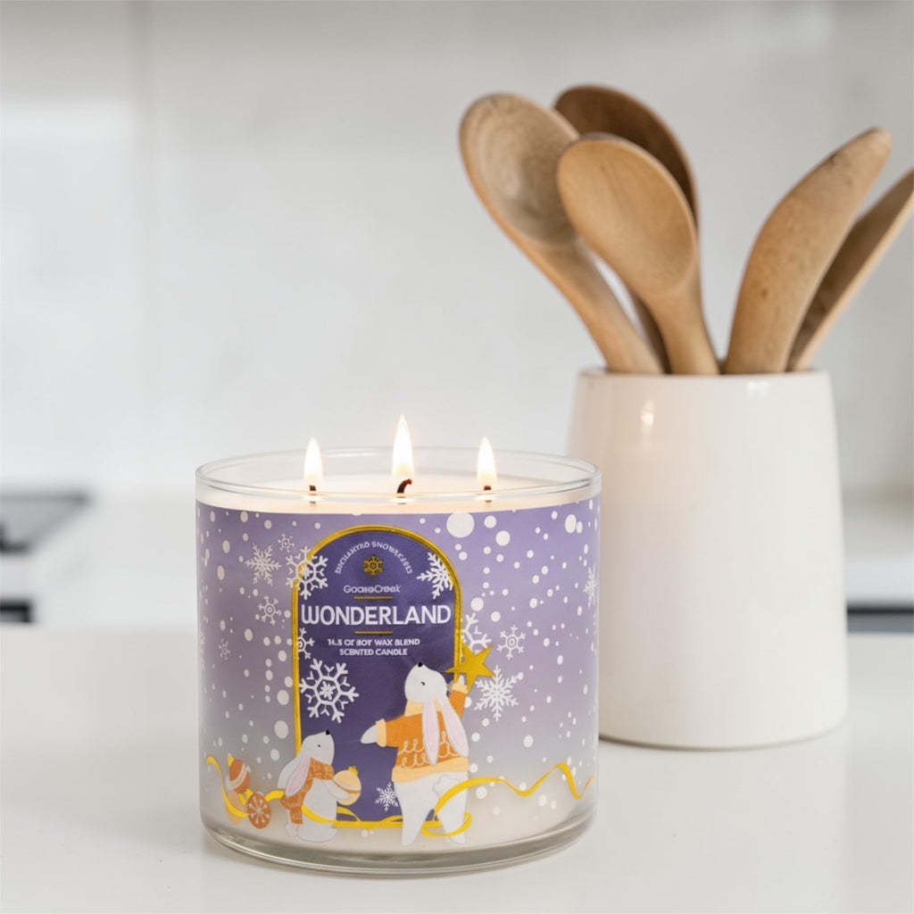 Wonderland 3-Wick Scented Candle, Soy Wax Blend, Peppermint, Vanilla Bean & White Woods, 14.5 oz