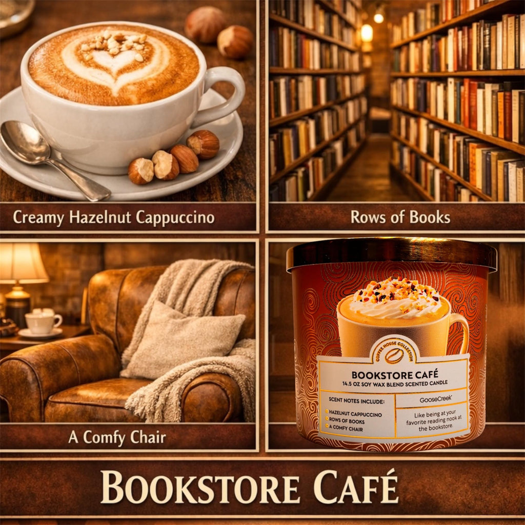 Bookstore Café Scented Candle, 3-Wick, Soy Wax Blend, 14.5 oz, Hazelnut Cappuccino Scent