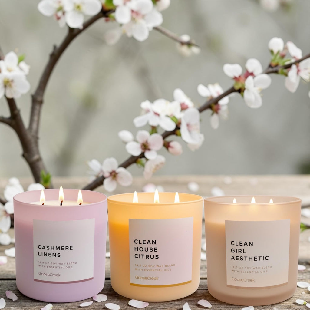 Soy Wax Blend Candle, 14.5 oz, with Essential Oils, Clean House Citrus, Cashmere Linens, Clean Girl Aesthetic