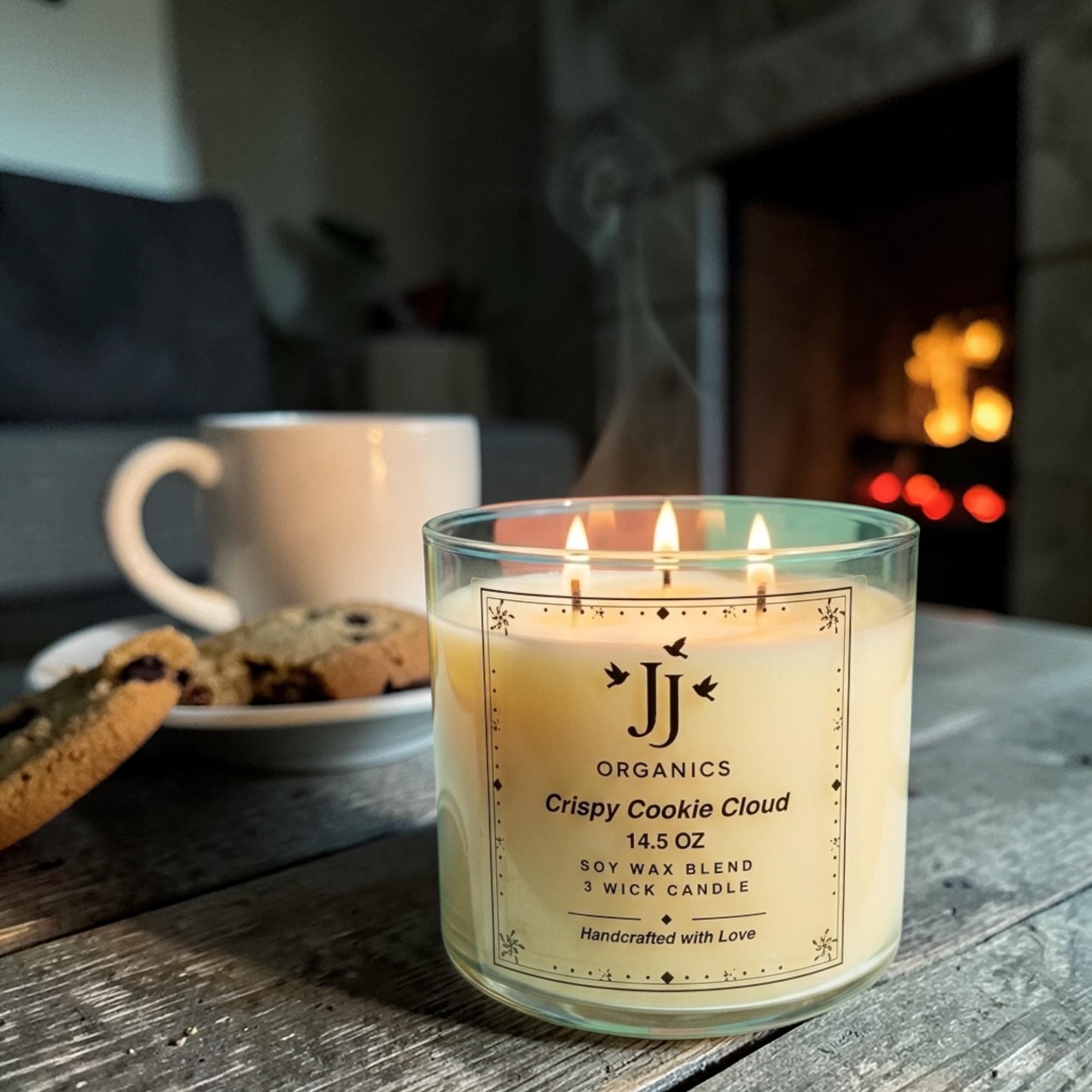 JJ Organics Crispy Cookie Cloud Soy Wax Blend Candle, 3 Wick, 14.5 oz, Handcrafted