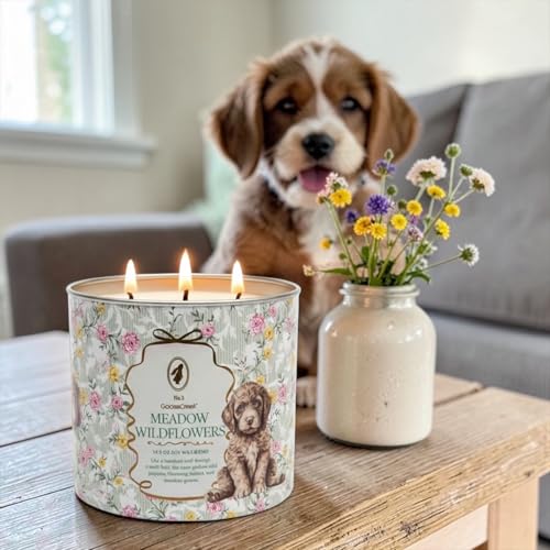 Meadow Wildflowers Scented Candle, 14.5 oz Soy Wax Blend with Artisanal Shortcake Soap Gift