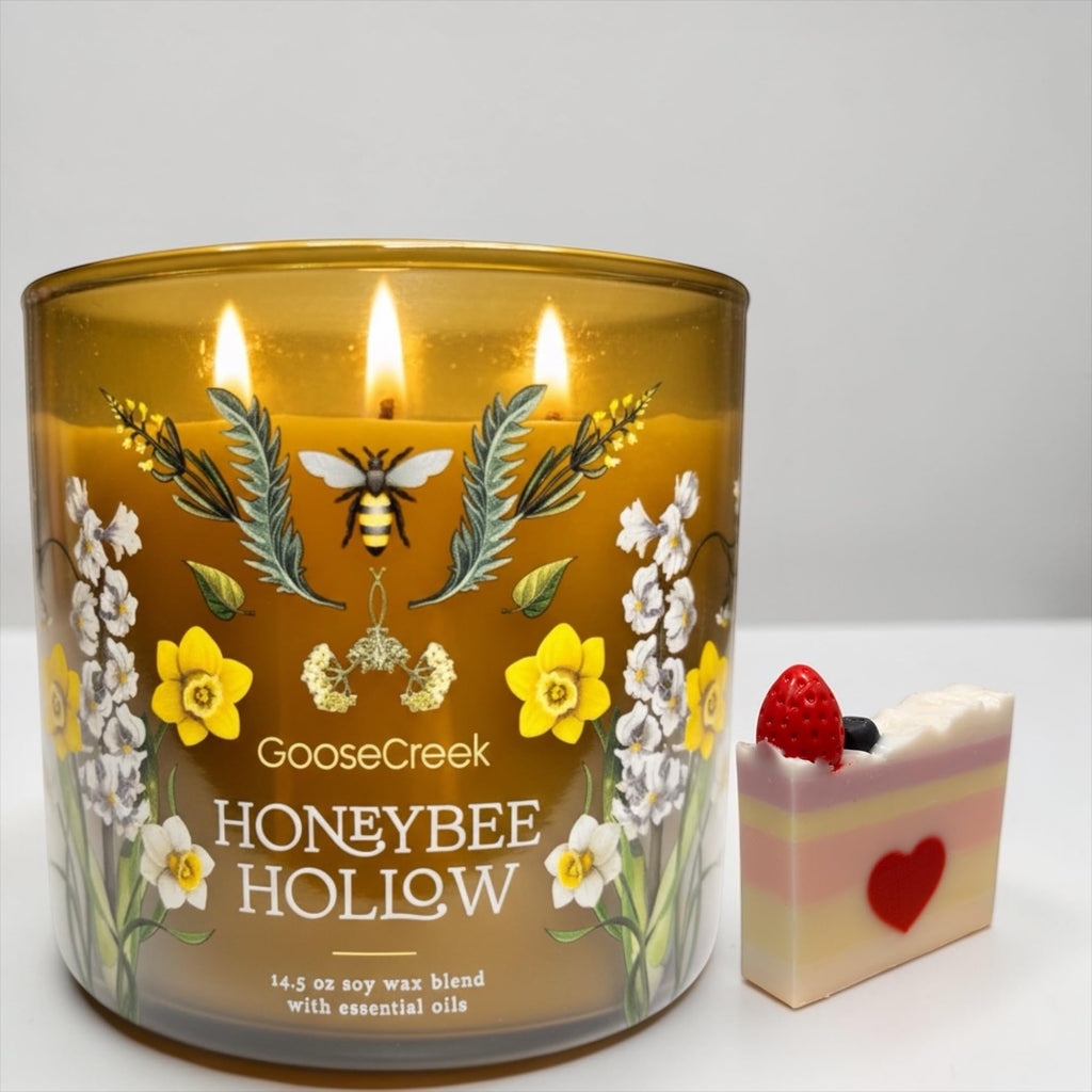 Honeybee Hollow 3-Wick Candle, 14.5 oz Soy Wax Blend, Wild Honey, Vanilla Bean, Amber Woods