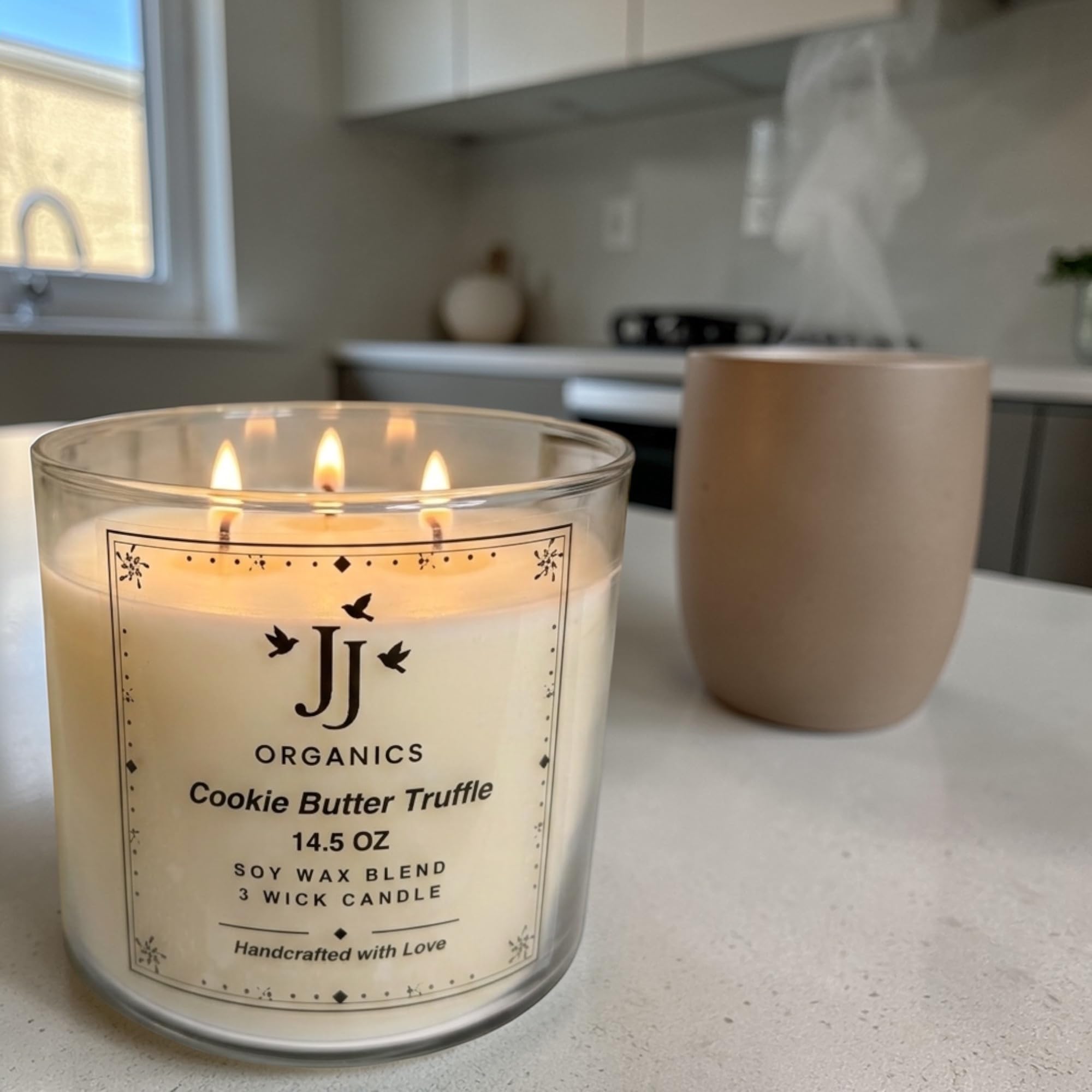 JJ Organics Cookie Butter Truffle Candle, Soy Wax Blend, 3 Wick, 14.5 oz, Handcrafted