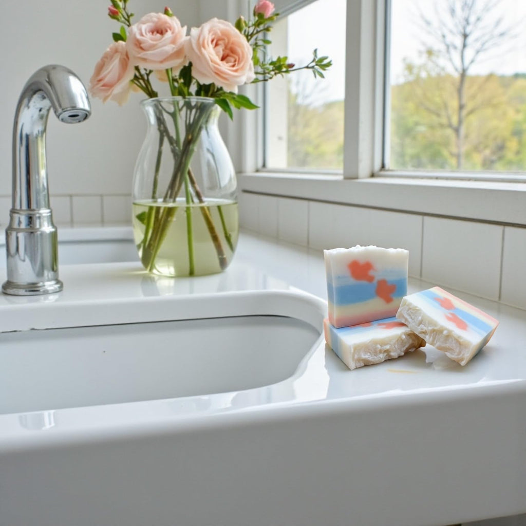 Handmade Artisan Soap Bars, Multi-Layered Decorative Design, Natural Bath Soap