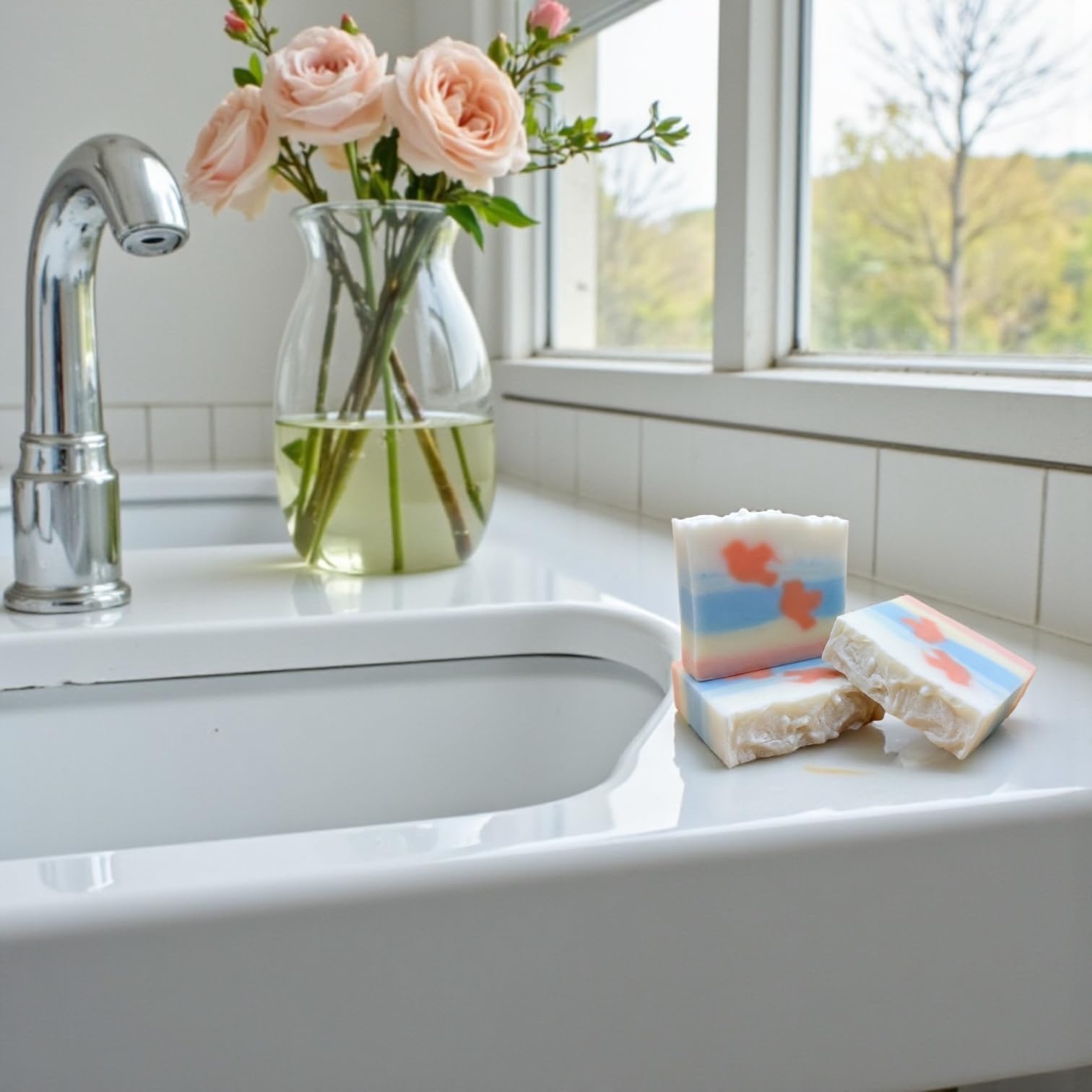 Handmade Artisan Soap Bars, Multi-Layered Decorative Design, Natural Bath Soap