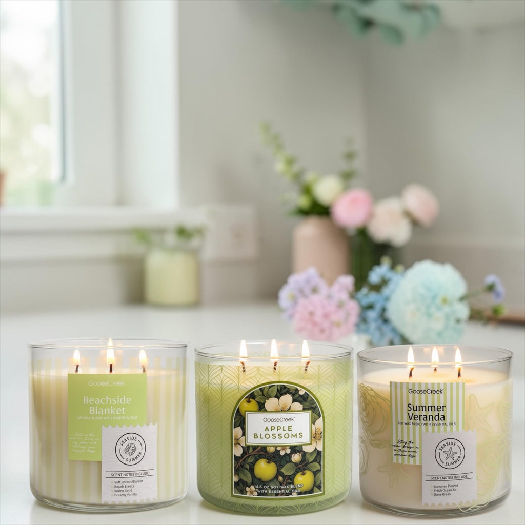 Seaside Summer Collection, Set o 3-Wick 14.5 oz Scented Candles, Soy Wax Blend with Essential Oils,