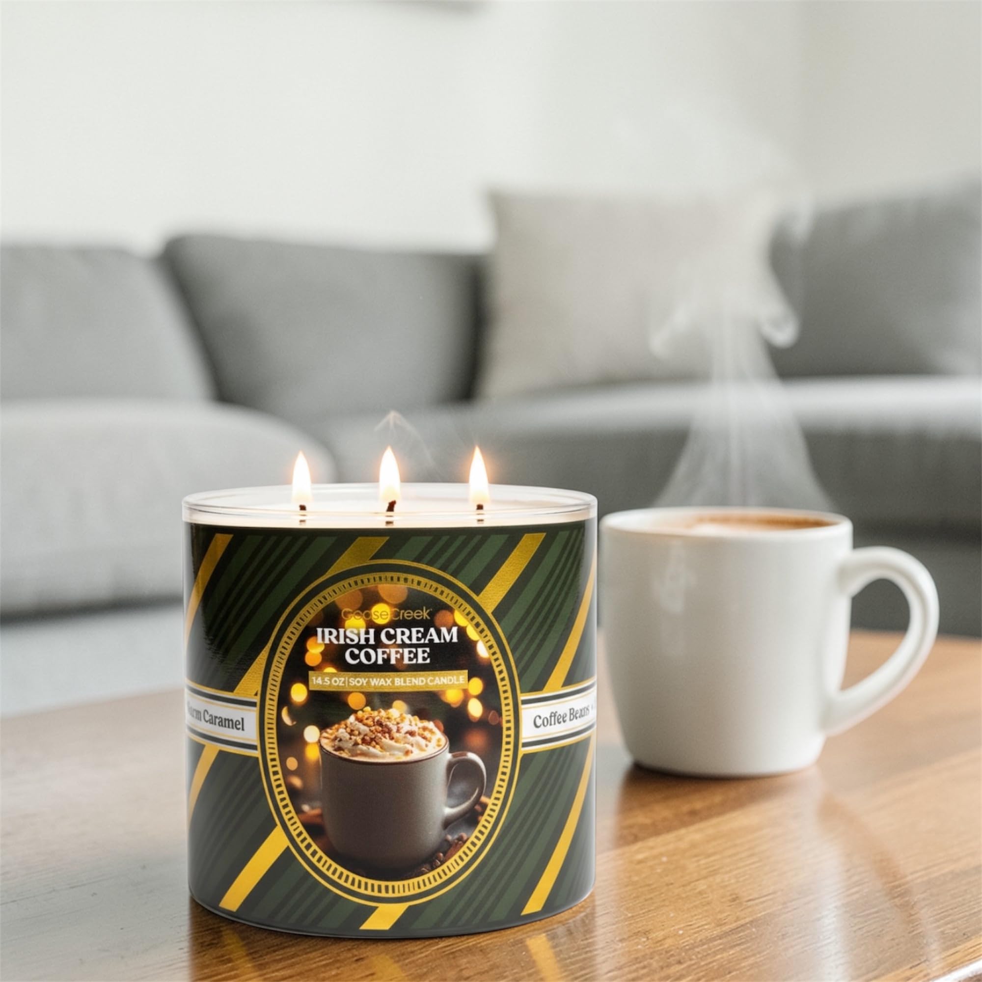 Irish & Cream Coffee Soy Wax Blend Candle, 14.5 oz, Coffee Beans, Sweet Chocolate, Warm Caramel Scent