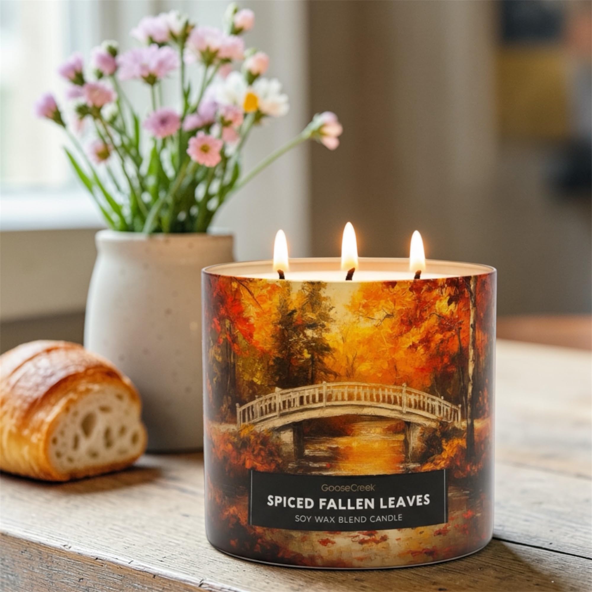 Spiced Fallen Leaves Soy Wax Blend Candle, Crisp Apples Pear Nectar, Autumn Spice