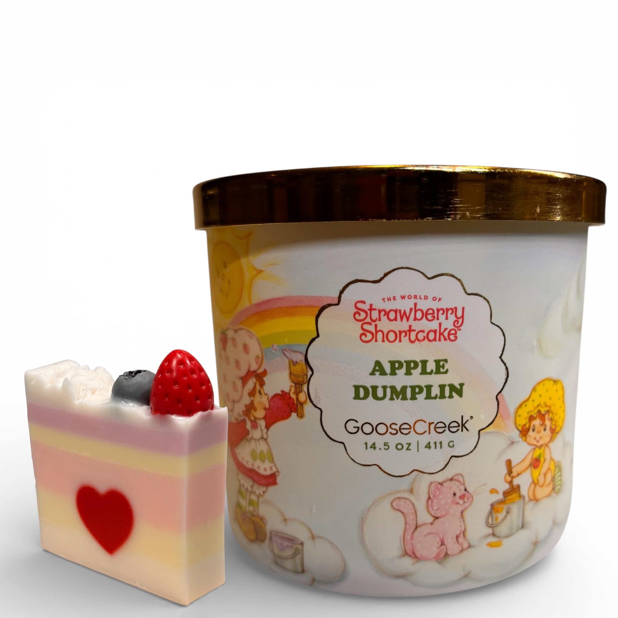 Strawberry Shortcake Apples Dumplin Scented Candle with Artisanal Soap Gift, 14.5 oz, Baked Apples and Cinnamon Sugar Fragrance