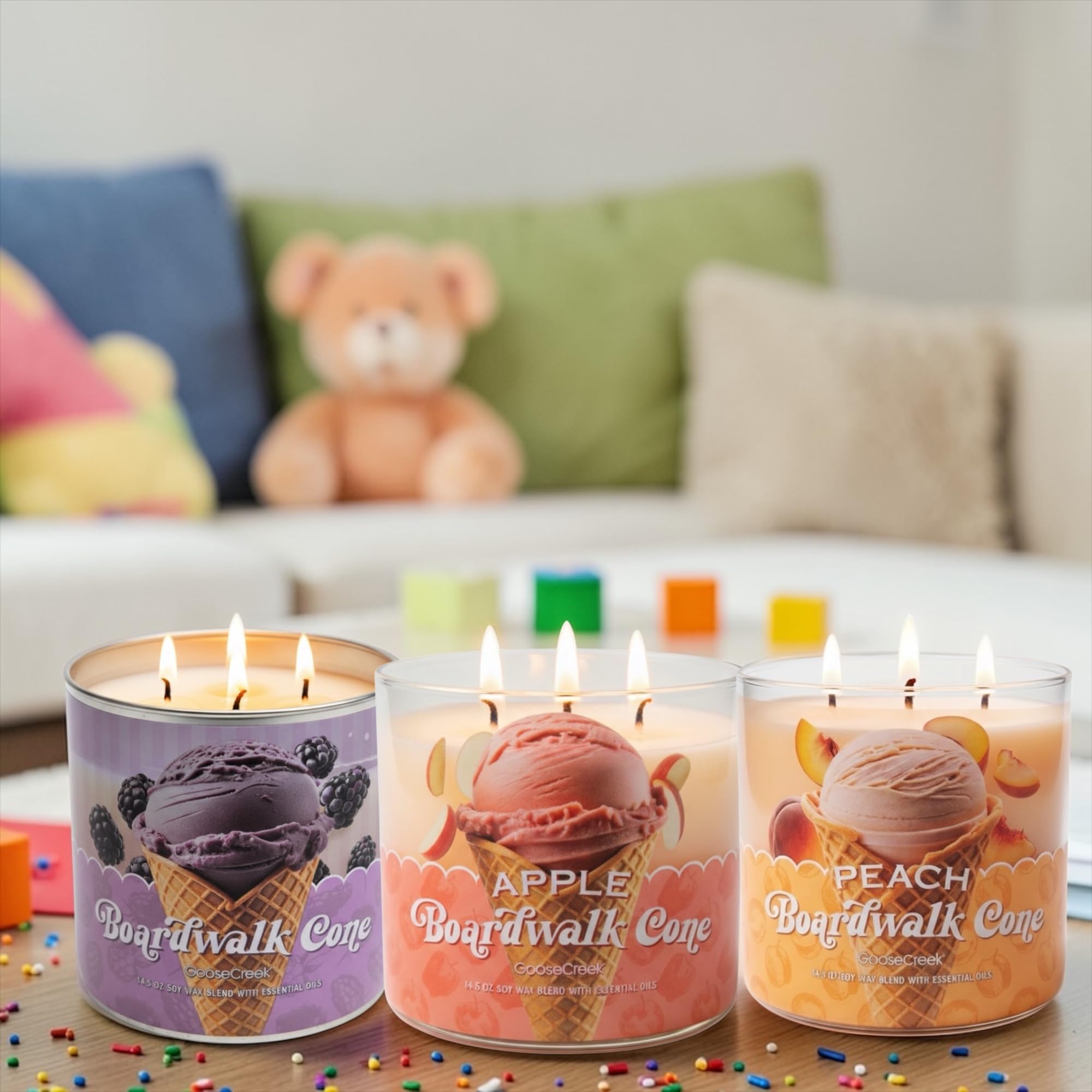 Boardwalk Cone Scented Candle, Soy Wax Blend with Essential Oils, 14.5 oz, Apples, Berry, and Peach Varieties